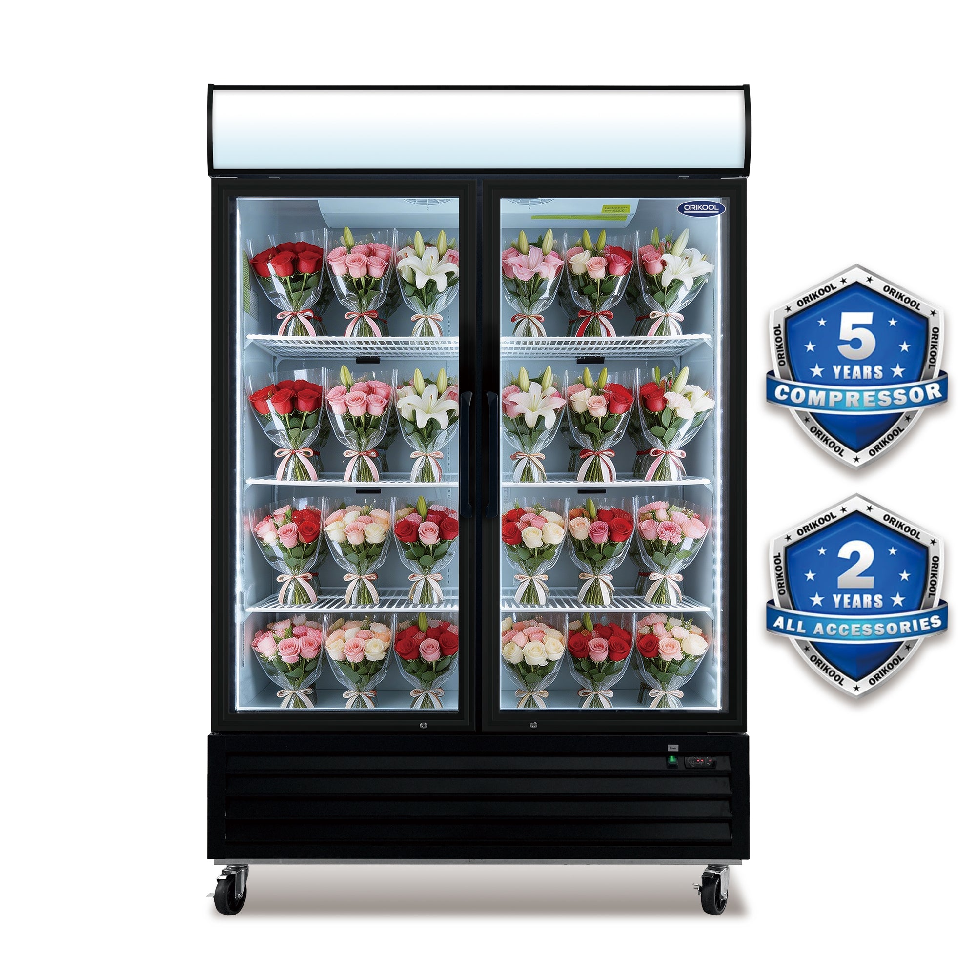 ORIKOOL 54" Floral Cooler Display Refrigerator β 2 Door Flower Display Refrigerator, 44.8 Cu.Ft.