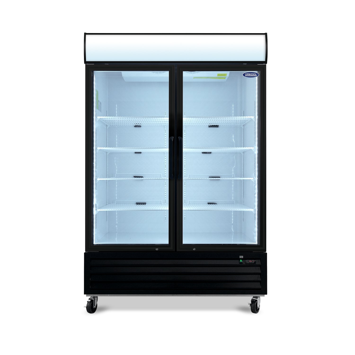 Expositor comercial ORIKOOL de 54", 2 puertas batientes de vidrio, 44.8 pies cúbicos, con iluminación LED y panel superior