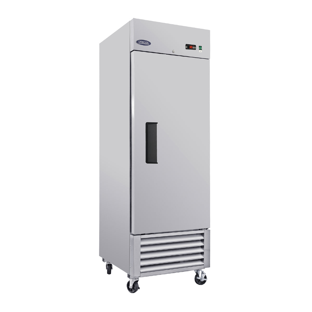 Refrigerador comercial ORIKOOL de 27" de acero inoxidable, 1 puerta sólida, 23 pies cúbicos.