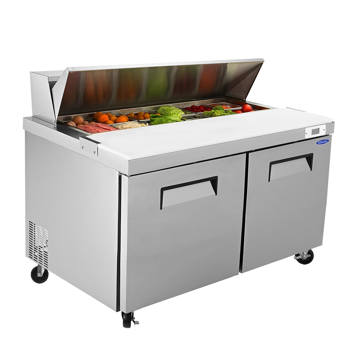 ORIKOOL 60" Salad Sandwich Prep Table Refrigerator, 18 Cu. ft Stainless Steel with 16 Pans, Fan Cooling, ETL NSF DOE Approved