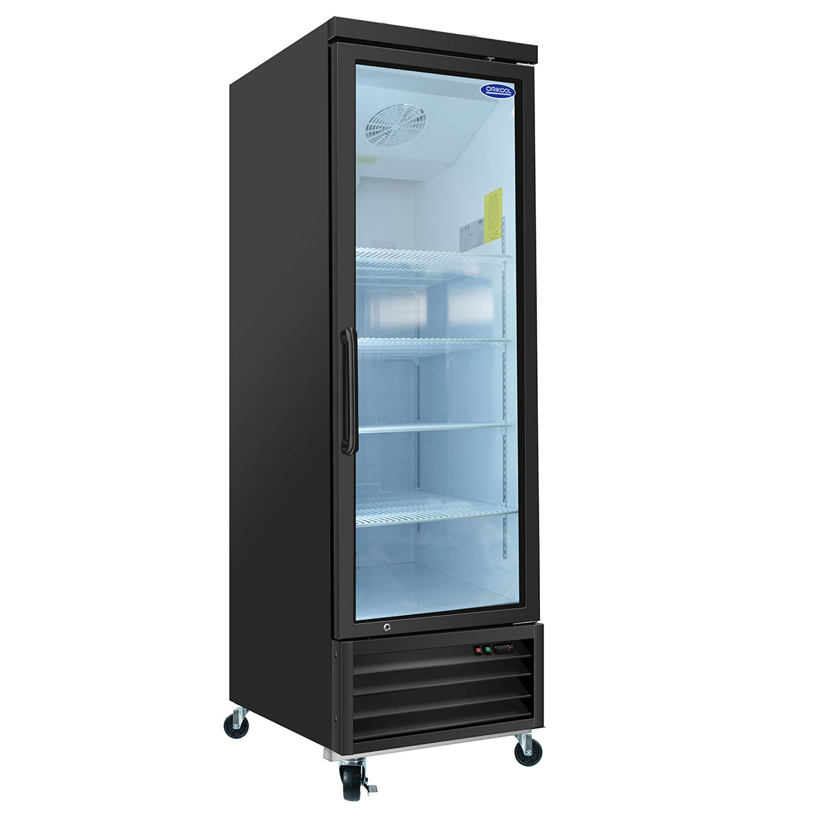 Refrigerador comercial ORIKOOL de 27", 1 puerta abatible de vidrio, 20 pies cúbicos con iluminación LED