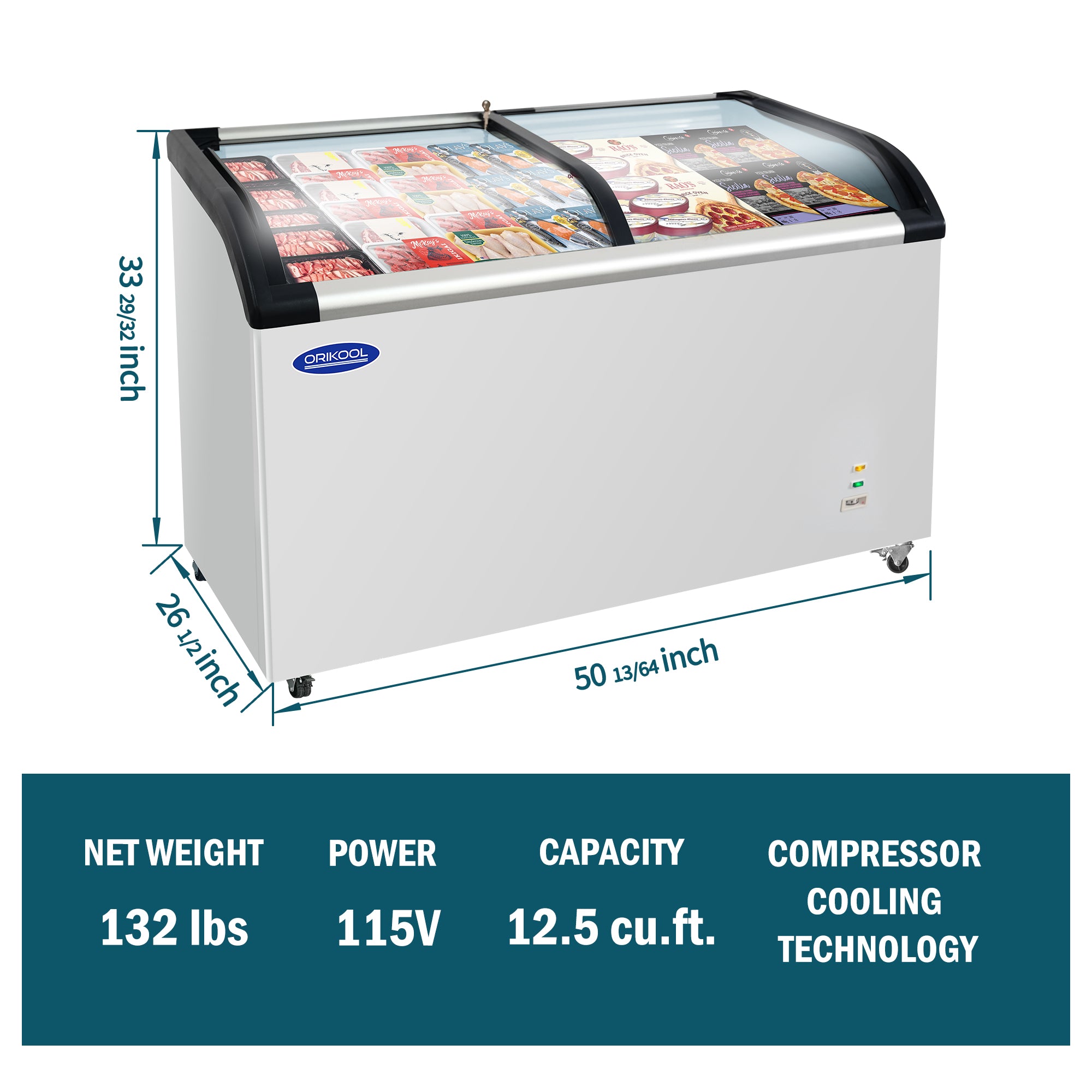 ORIKOOL 50"W Commercial Sliding Glass Top Display Freezer 12.5 cu.ft SD420Q - Orikool