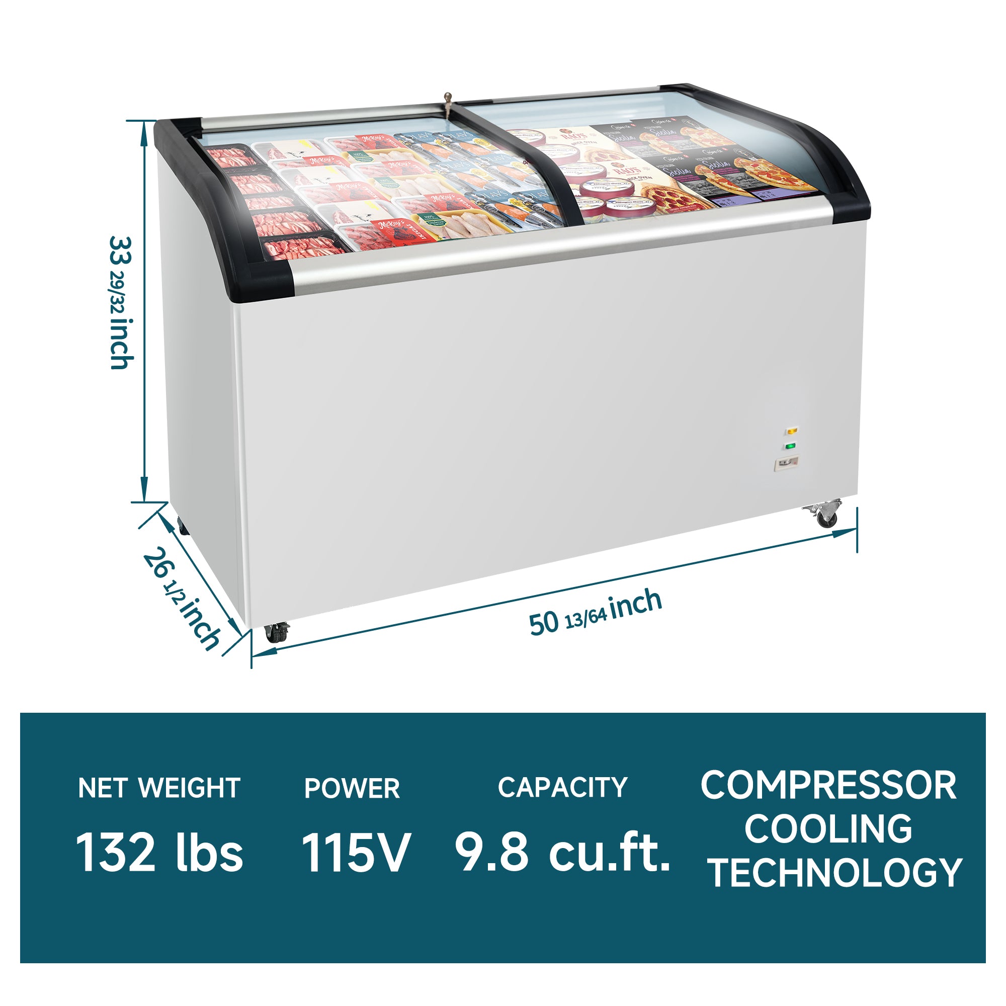 Congelador comercial ORIKOOL de 50" de ancho con tapa de vidrio deslizante, 12.5 pies cúbicos SD420Q
