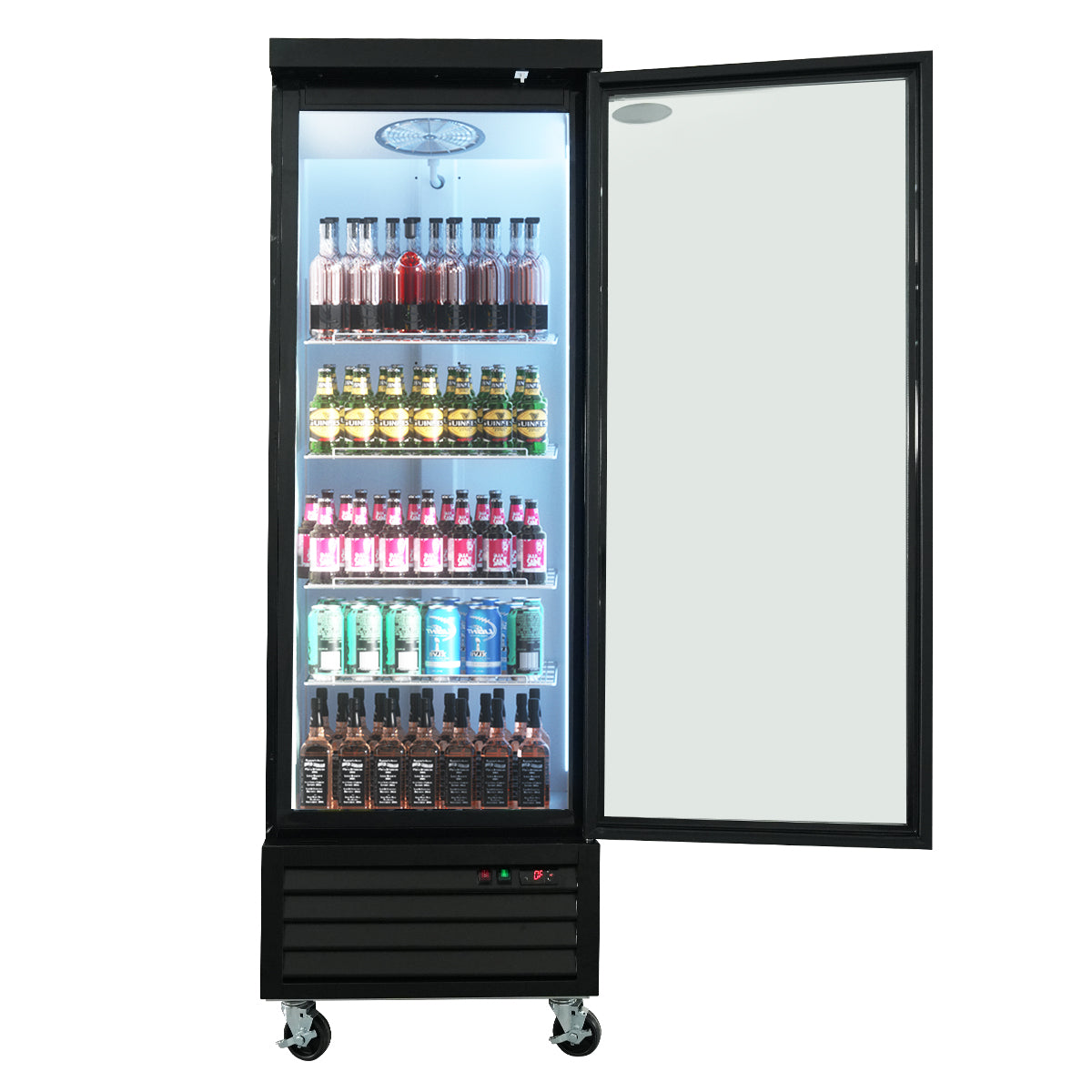 Refrigerador comercial ORIKOOL de 27", 1 puerta abatible de vidrio, 20 pies cúbicos con iluminación LED