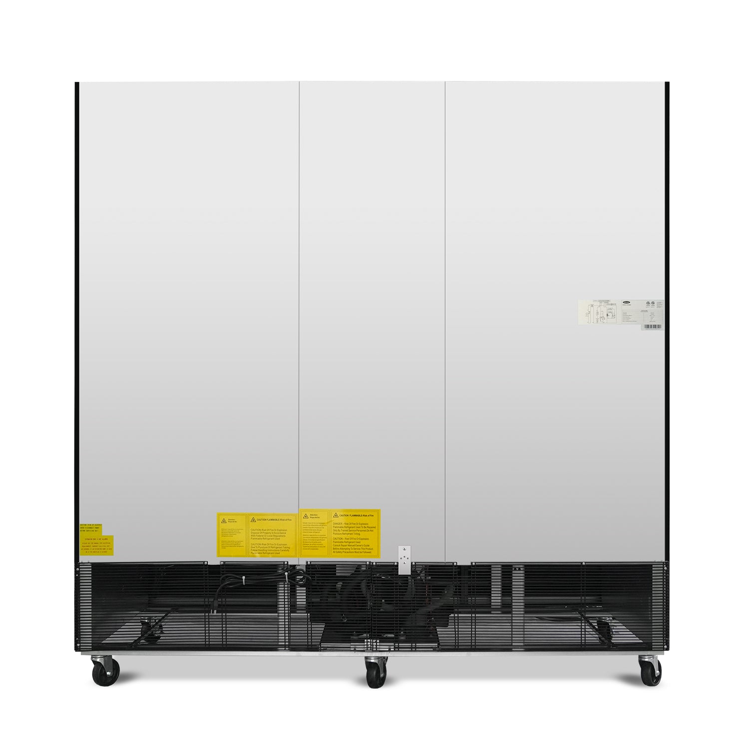 Expositor comercial ORIKOOL de 81", 3 puertas batientes de vidrio, 70 pies cúbicos, con iluminación LED y panel superior