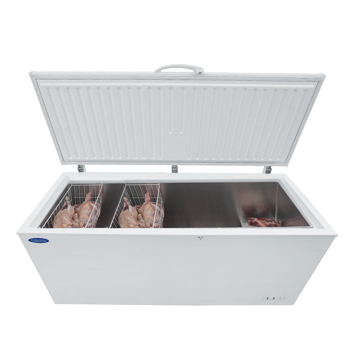 (Usado) Congelador horizontal comercial ORIKOOL de 71''W con tapa sólida, 20.1 pies cúbicos, color blanco