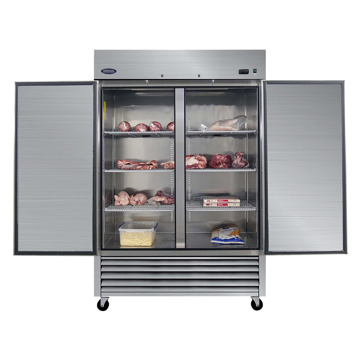 ORIKOOL 54" Commercial Reach-In Freezer in Stainless Steel, 2 Solid Doors, 49 cu.ft.