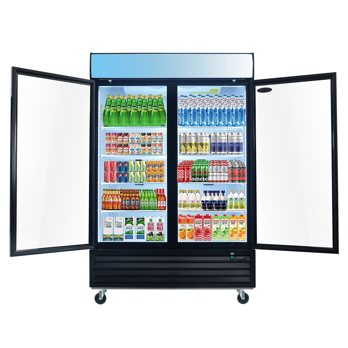 ORIKOOL 54" Commercial Display Merchandiser Refrigerator, 2 Swing Glass Doors, 44.8 cu.ft. with LED Lighting and Top Panel