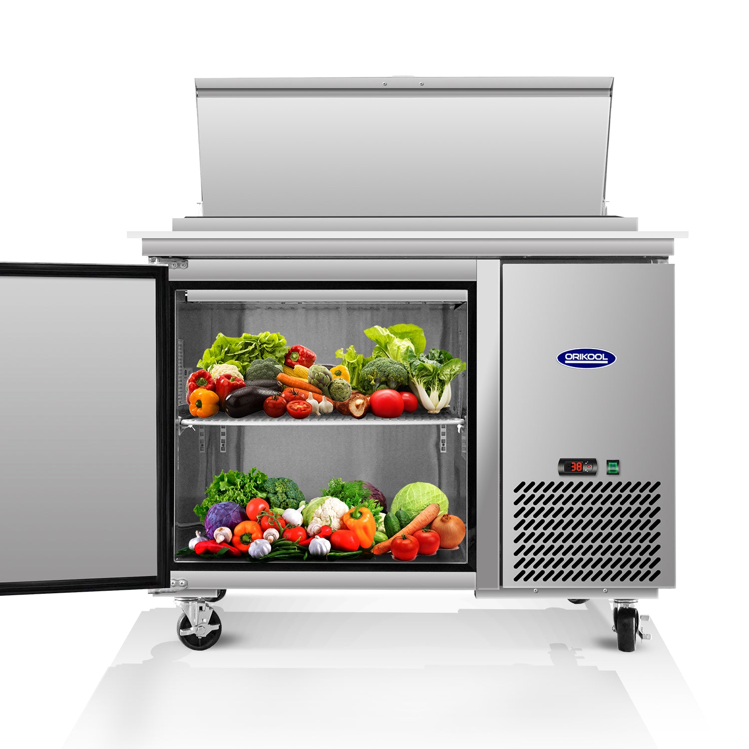 Refrigerador comercial de mesa de preparación de pizza ORIKOOL de 44'', 1 puerta, 6 bandejas, 11.0 pies cúbicos