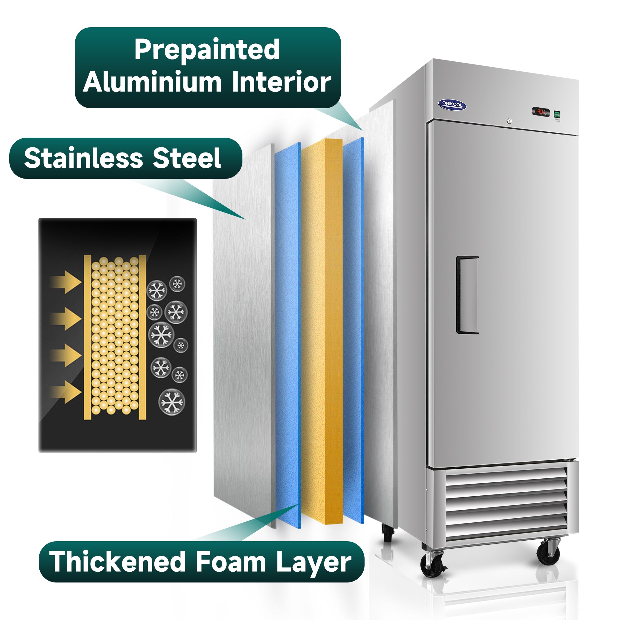 (Used) ORIKOOL 27" Commercial Reach-In Freezer in Stainless Steel, 1 Solid Door, 23 cu.ft.