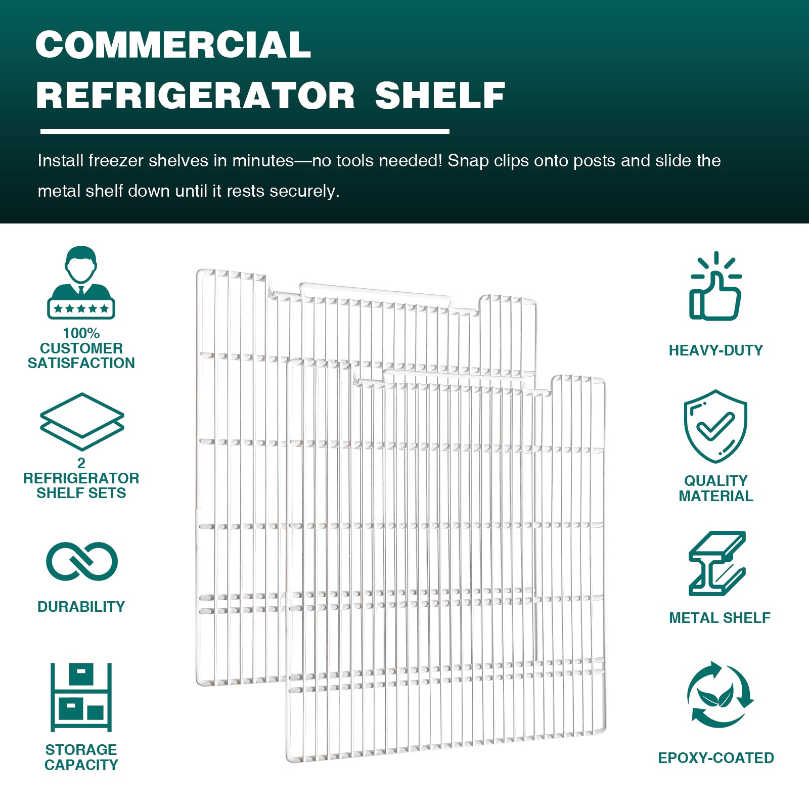 Estantes de repuesto para congelador y refrigerador comercial de 25 3/4" x 21 1/2", juego de 2, estantes de alambre de acero con revestimiento epoxi, color gris