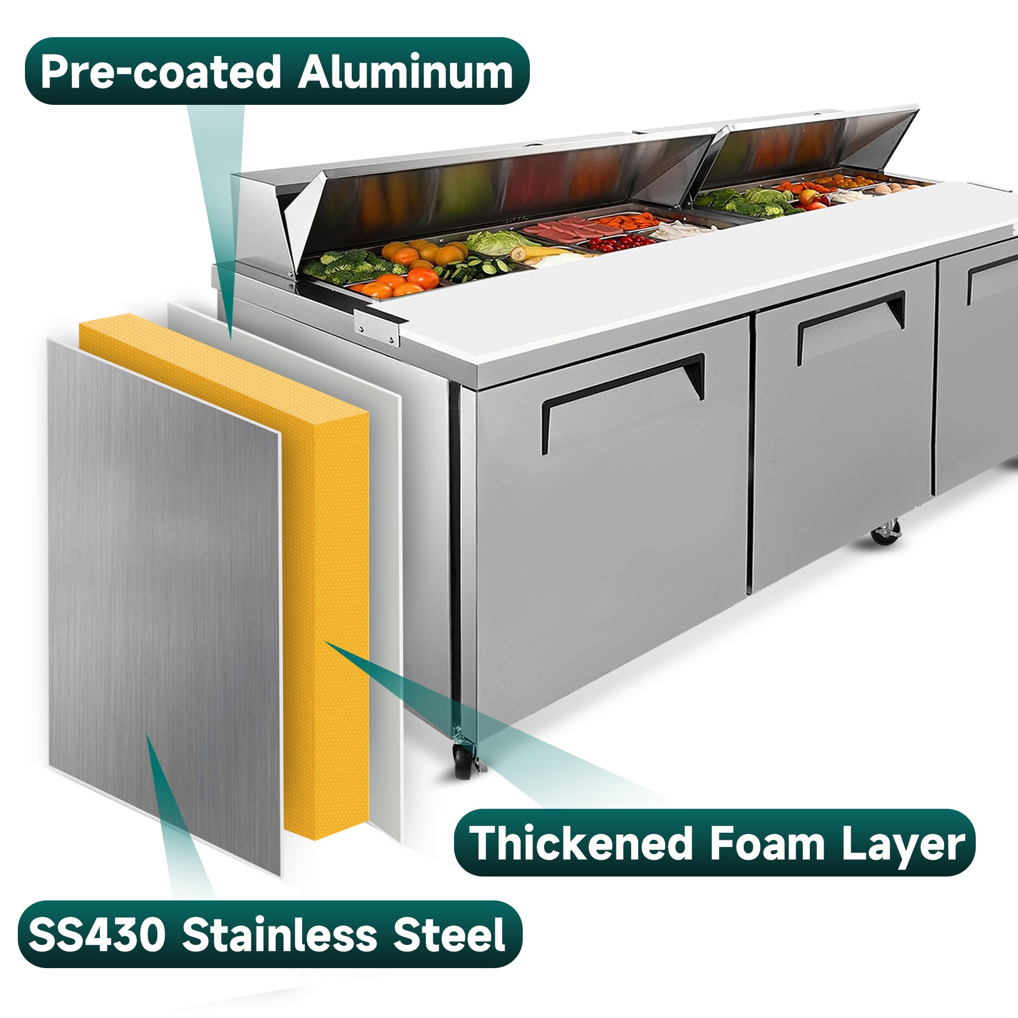 ORIKOOL 72" Salad Sandwich Prep Table Refrigerator, 22 Cu. ft Stainless Steel with 18 Pans