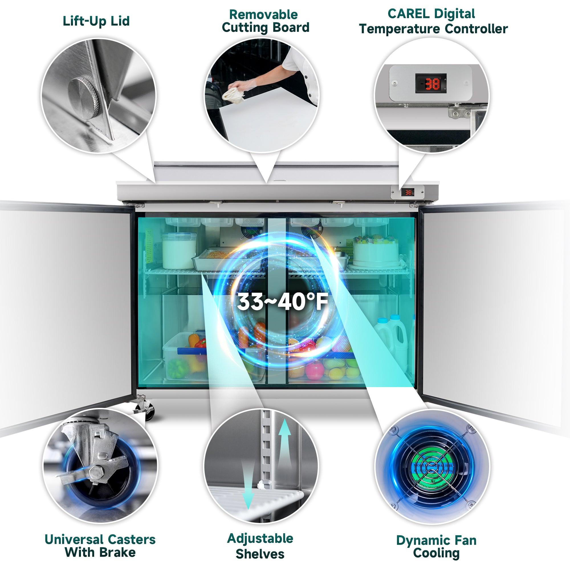 ORIKOOL 48" Salad Sandwich Prep Table Refrigerator, 14 Cu. ft Stainless Steel with 12 Pans