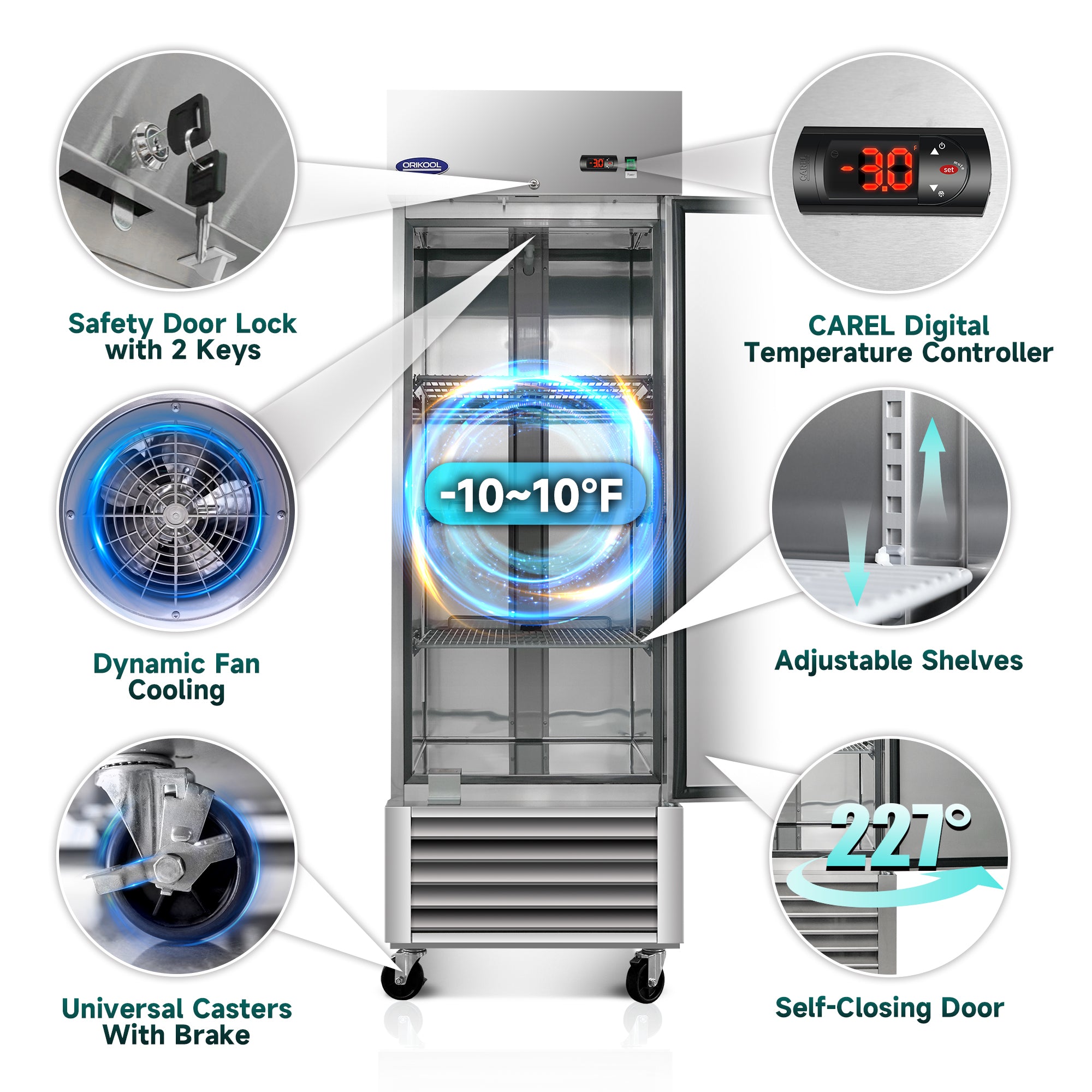 (Used) ORIKOOL 27" Commercial Reach-In Freezer in Stainless Steel, 1 Solid Door, 23 cu.ft.