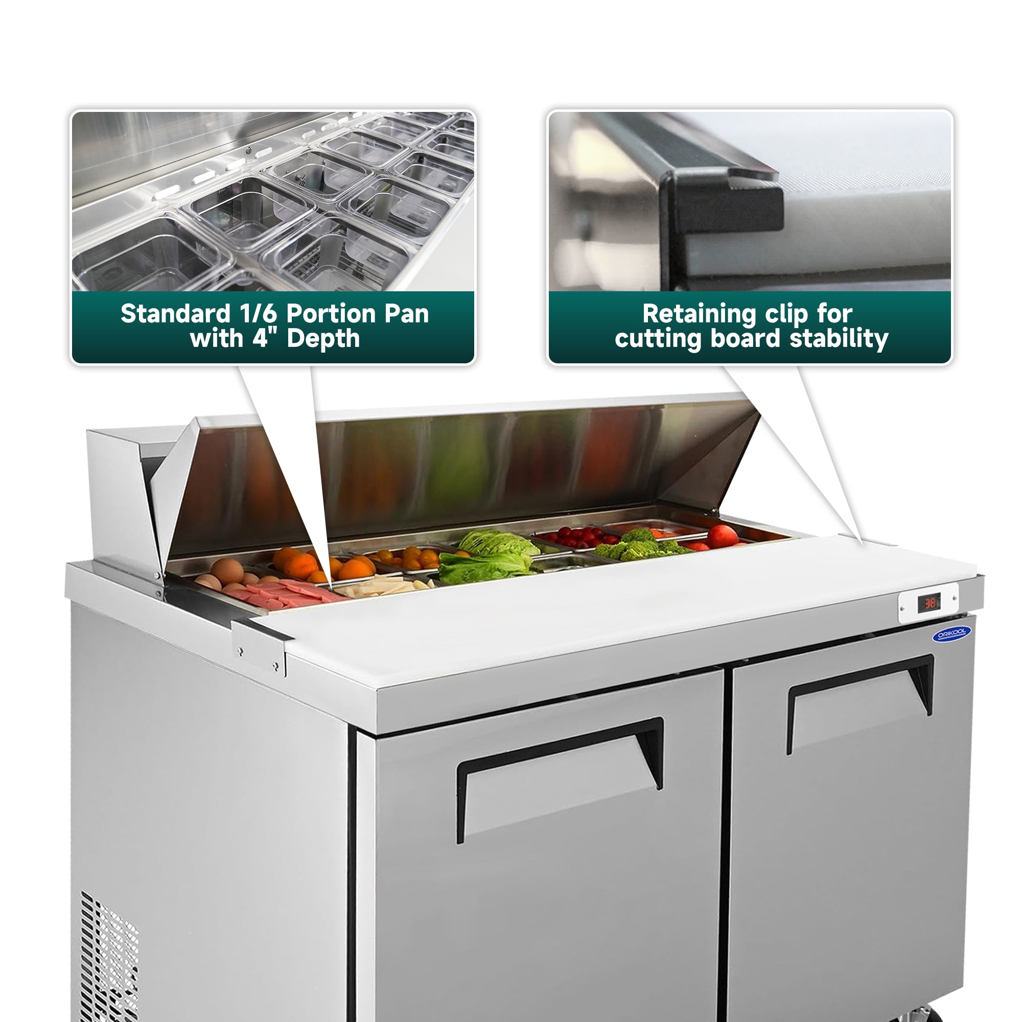 ORIKOOL 48" Salad Sandwich Prep Table Refrigerator, 14 Cu. ft Stainless Steel with 12 Pans