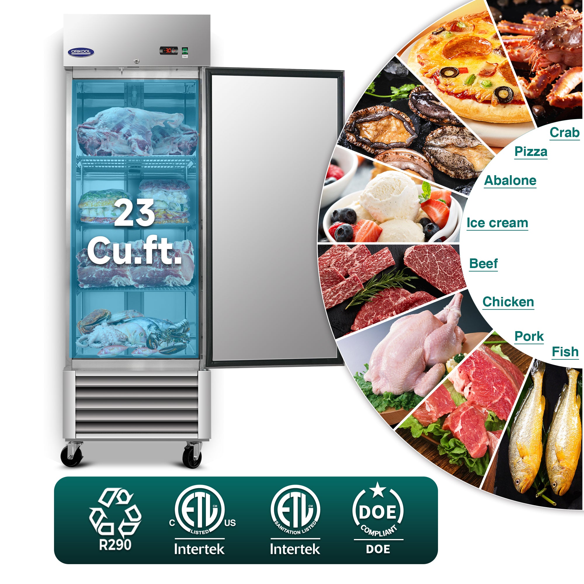 (Used) ORIKOOL 27" Commercial Reach-In Freezer in Stainless Steel, 1 Solid Door, 23 cu.ft.