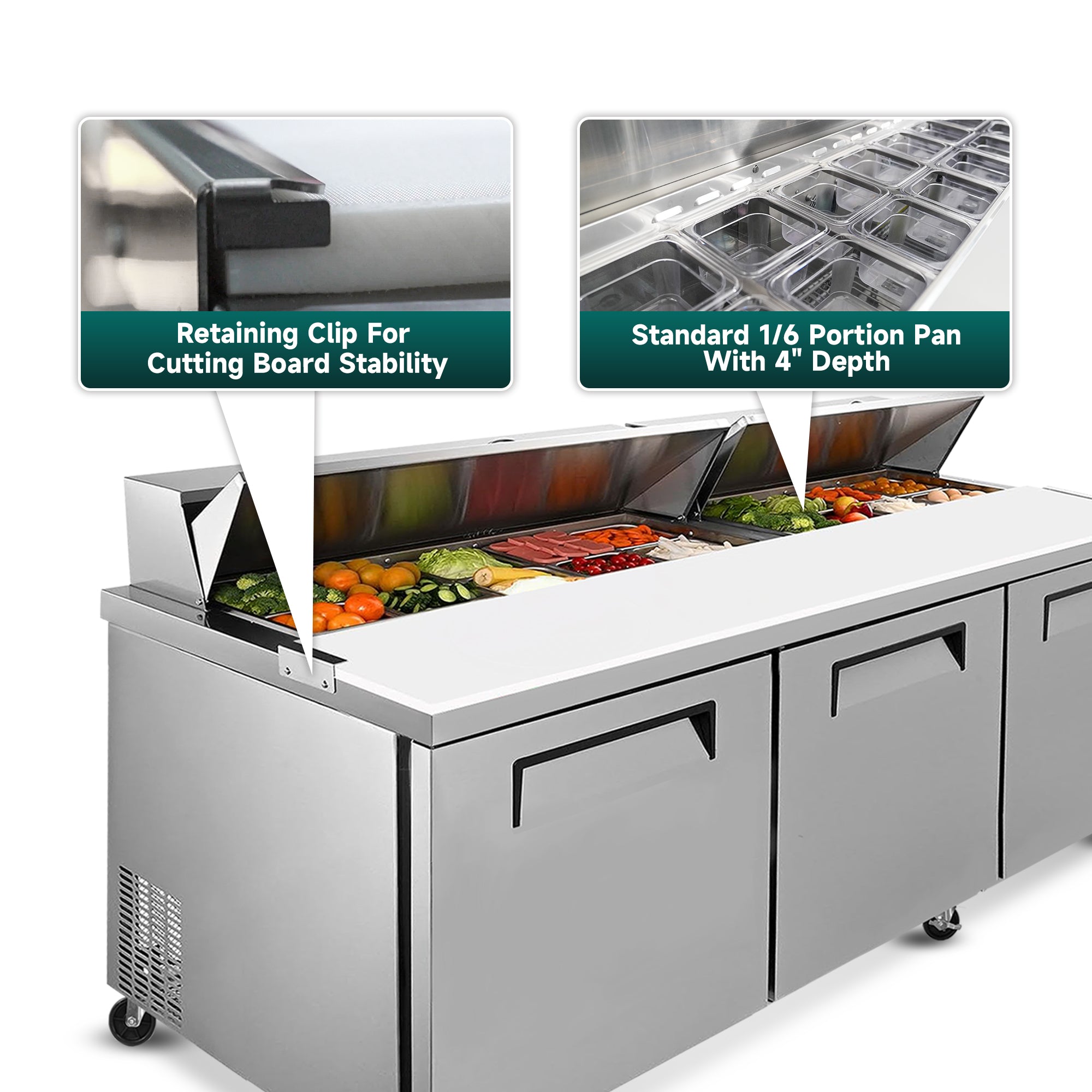 ORIKOOL 72" Salad Sandwich Prep Table Refrigerator, 22 Cu. ft Stainless Steel with 18 Pans