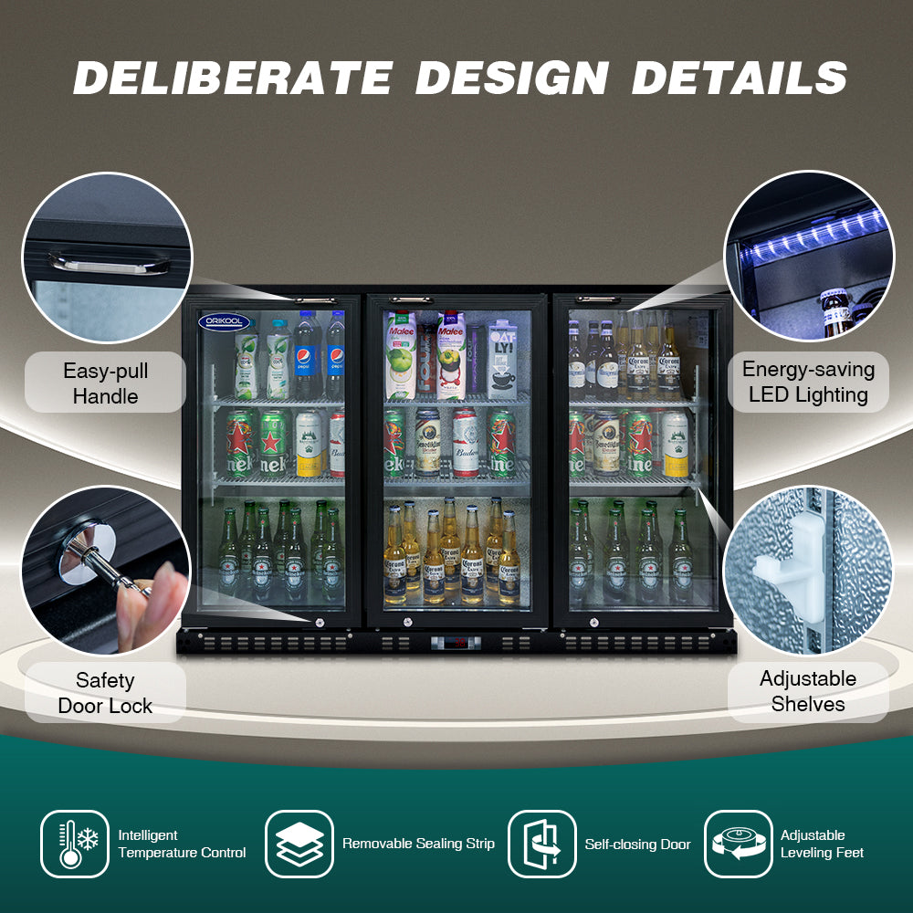 ORIKOOL 53'' Beverage Refrigerator, 3 Swing Glass Door Back Bar Cooler, 11.3 cu.ft.