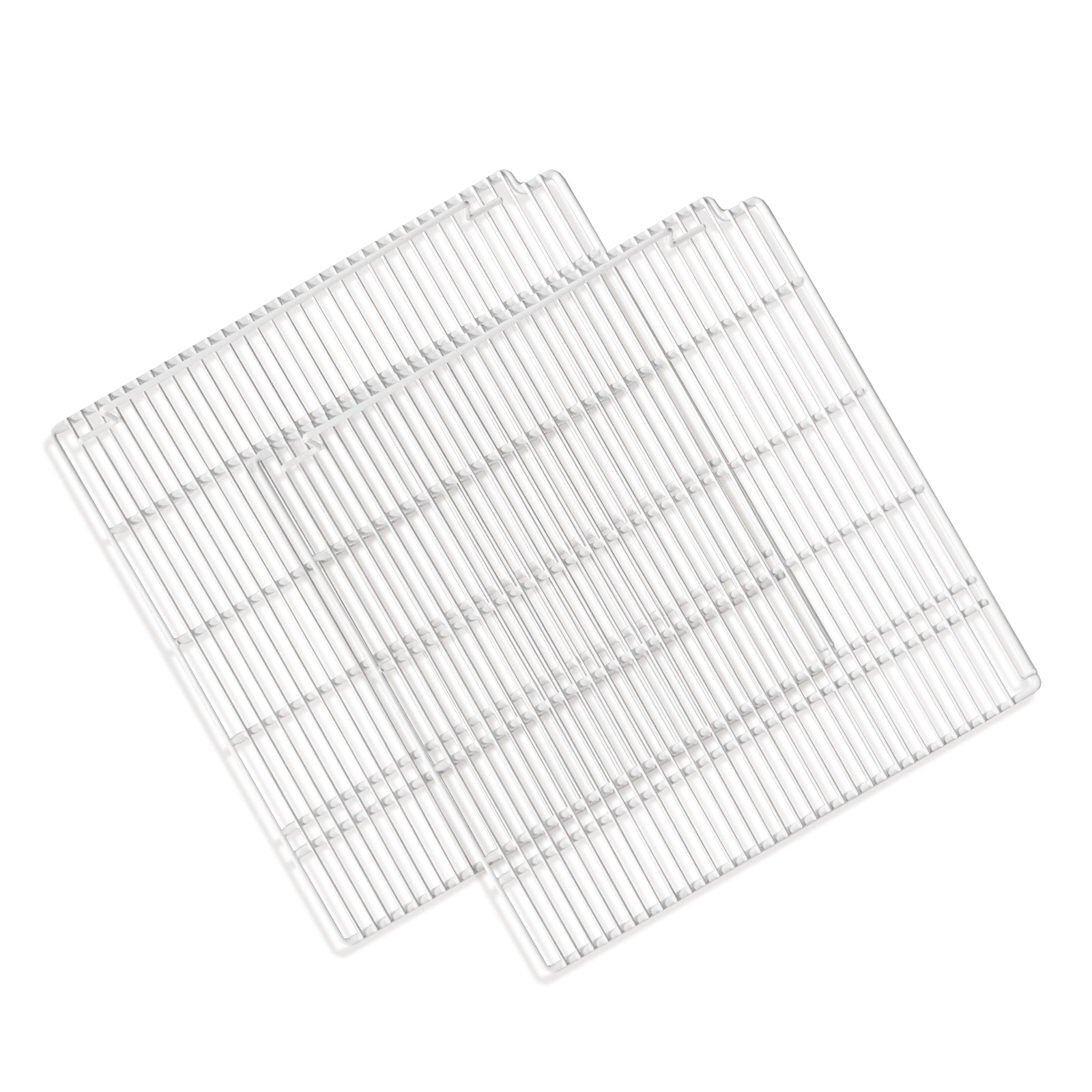 Estantes de alambre ajustables de 24 1/2" x 24" con revestimiento epoxi (izquierdo) para refrigeradores/congeladores comerciales SD1390F, SC1390F, SD1390FT y SC1390FT (blancos). Juego de 2 estantes.