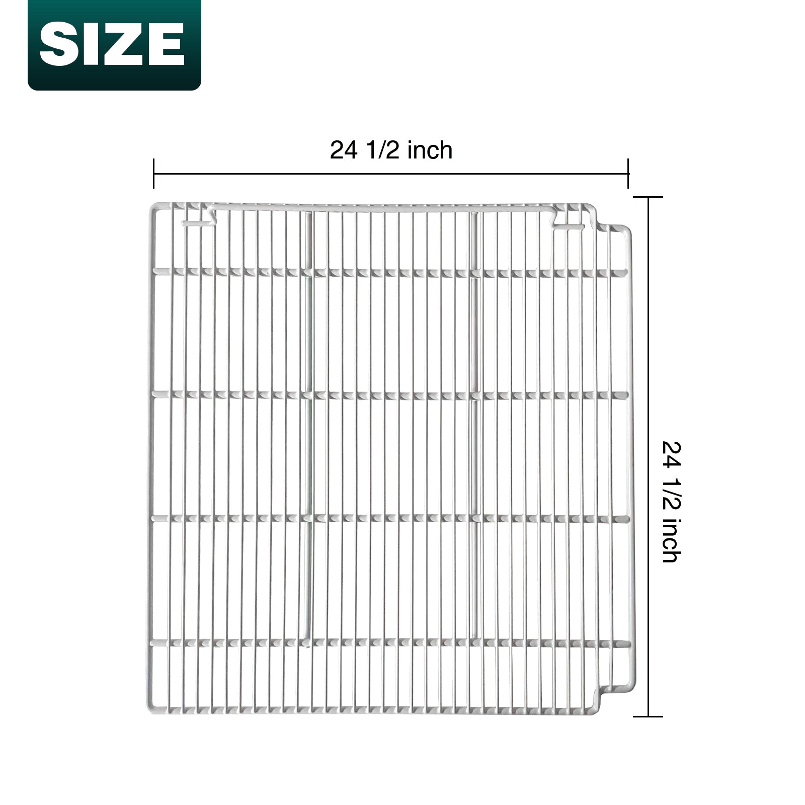 Estantes de alambre ajustables con revestimiento epoxi de 24 1/2" x 24 1/2" (izquierdo) para refrigeradores/congeladores comerciales ST54BF, ST54BR, ST54BRG (grises), juego de 2