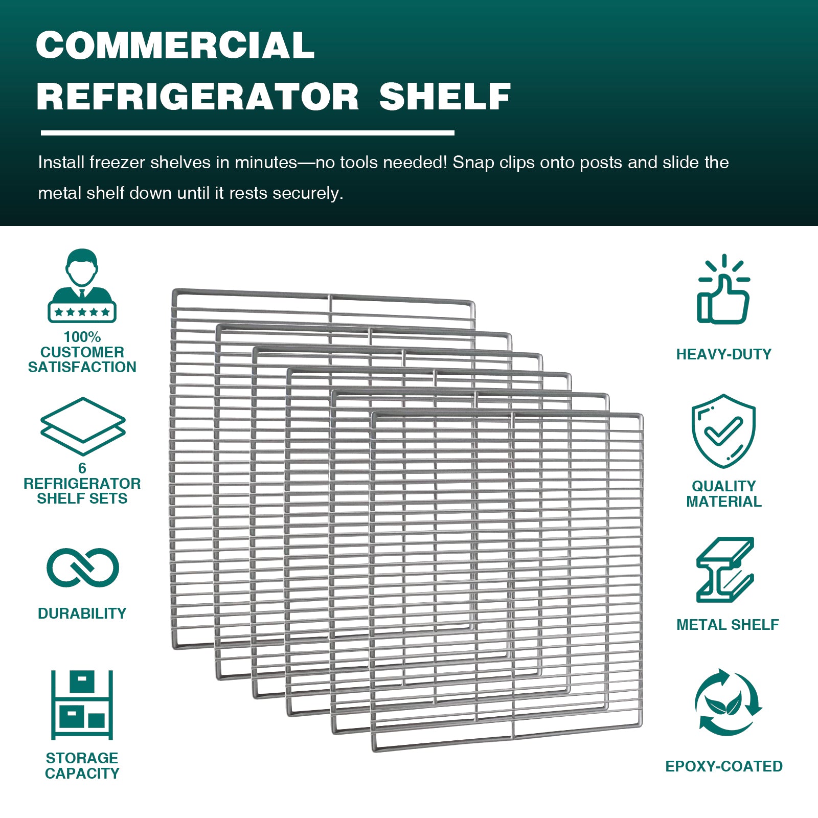 Commercial Refrigerator Replacement Shelves, Adjustable Epoxy-coated Shelves for - BBT350L/BBT350S 53-Inch 3 Glass Door Back Bar Cooler - Left (2), Middle (2), Right (2)