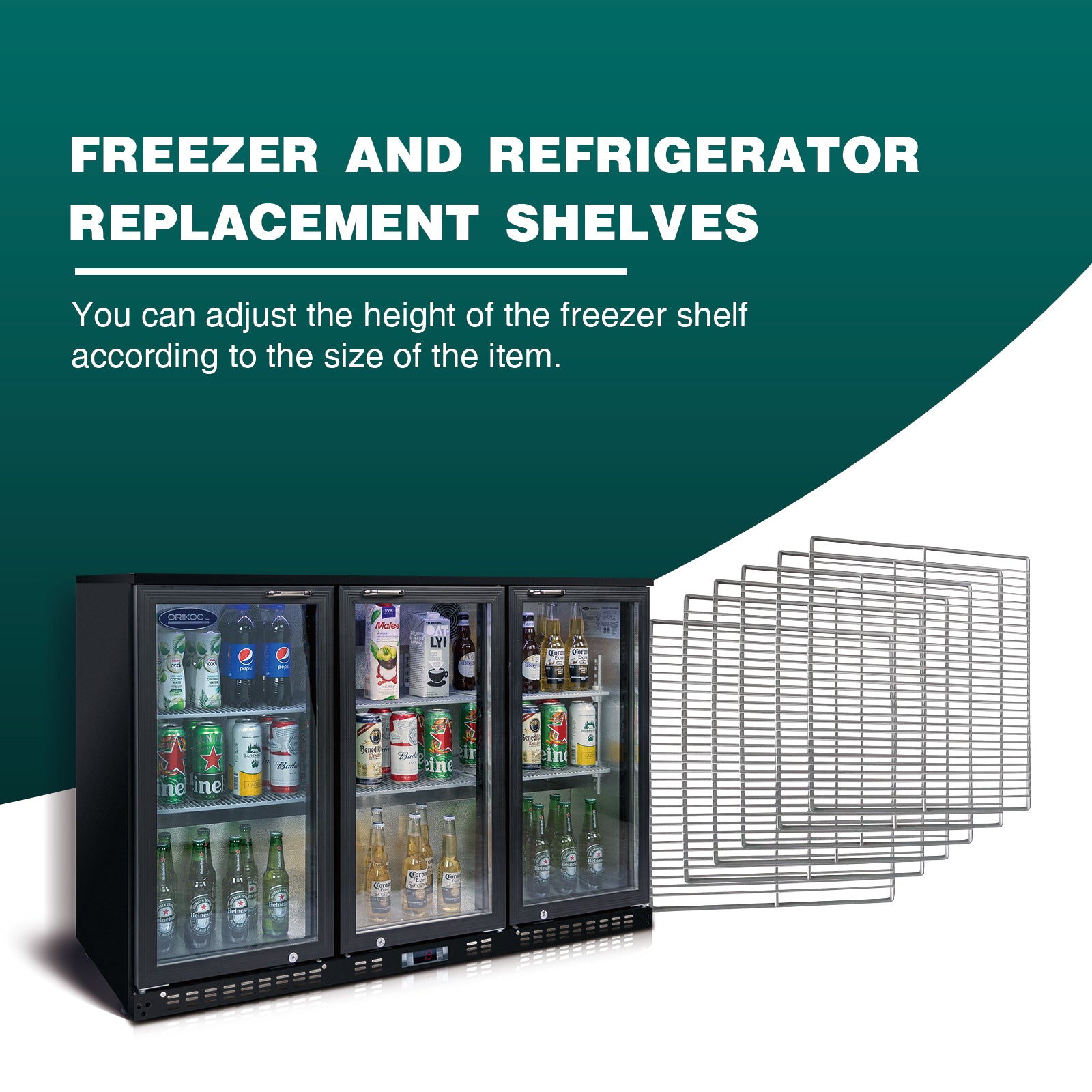 Commercial Refrigerator Replacement Shelves, Adjustable Epoxy-coated Shelves for - BBT350L/BBT350S 53-Inch 3 Glass Door Back Bar Cooler - Left (2), Middle (2), Right (2)