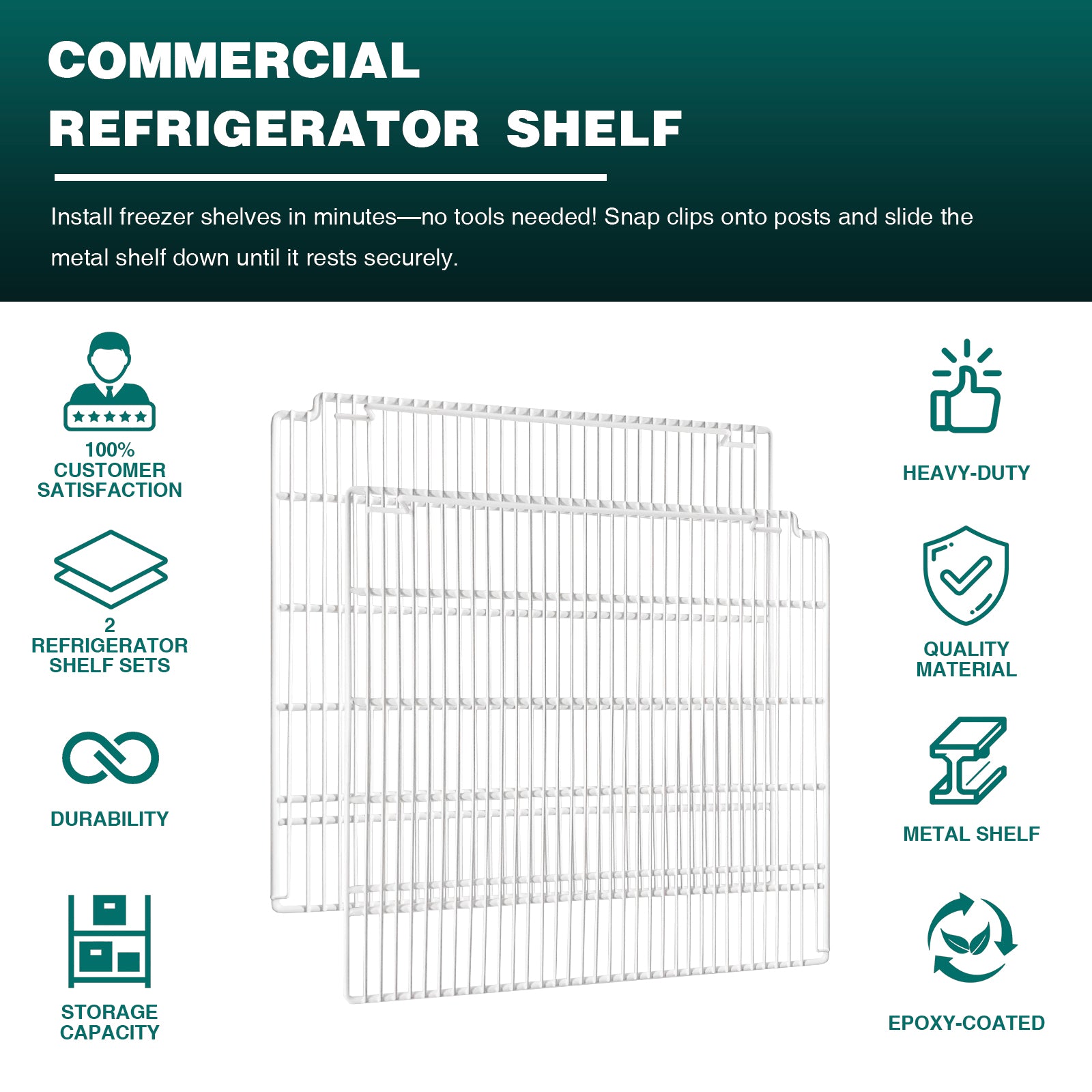 24 1/2" x 24" Adjustable Epoxy-coated Wire Shelves (Left, Right) for SD1390F, SC1390F, SD1390FT, SC1390FT - (White) Commercial Refrigerator/Freezer Shelves Set of 2