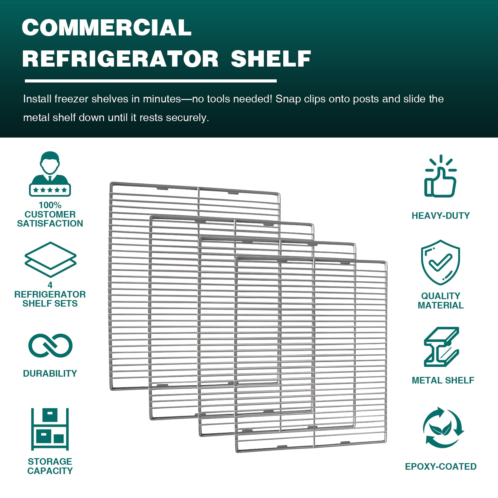 19 1/2" x 12 4/5" Commercial Refrigerator Replacement Shelves, Adjustable Steel Wire Shelves for 24-Inch Beverage Refrigerator - Set of 4 (Two Sets), Gray