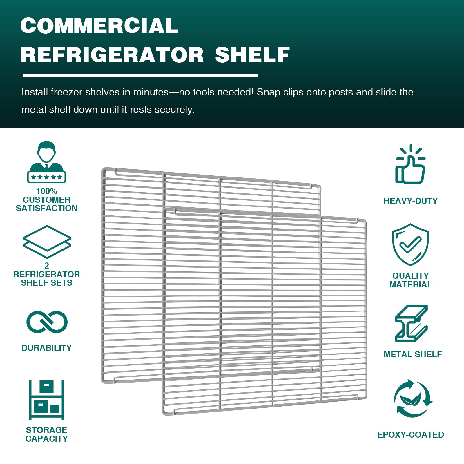 25 1/5" x 24 3/5" Commercial Freezer and Refrigerator Replacement Shelves for Refrigerators, Set of 2, Epoxy-Coated Gray Steel Wire Shelves for TPP44