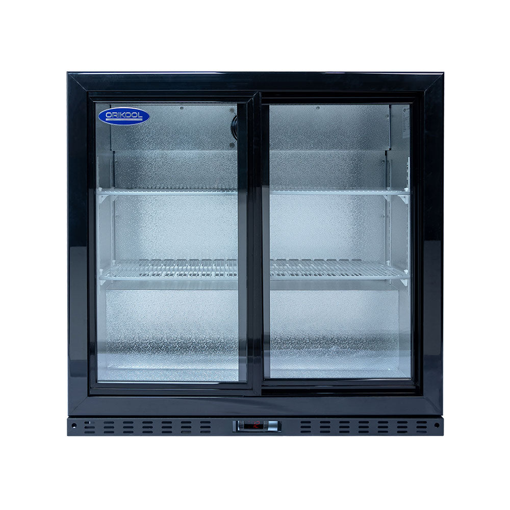 Refrigerador de bebidas ORIKOOL de 35'', enfriador con barra trasera y 2 puertas corredizas de vidrio, 7.4 pies cúbicos.