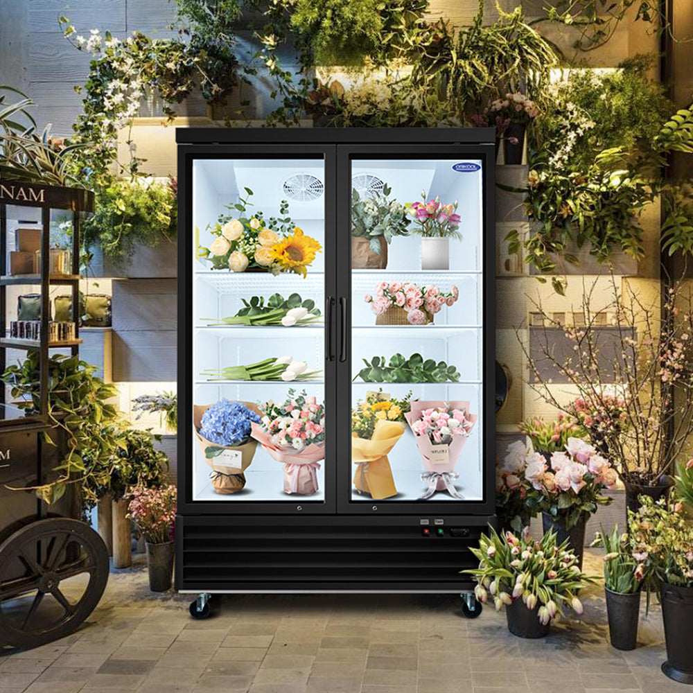 ORIKOOL 54" Commercial Display Merchandiser Refrigerator, 2 Swing Glass Doors, 44.8 cu.ft. with LED Lighting