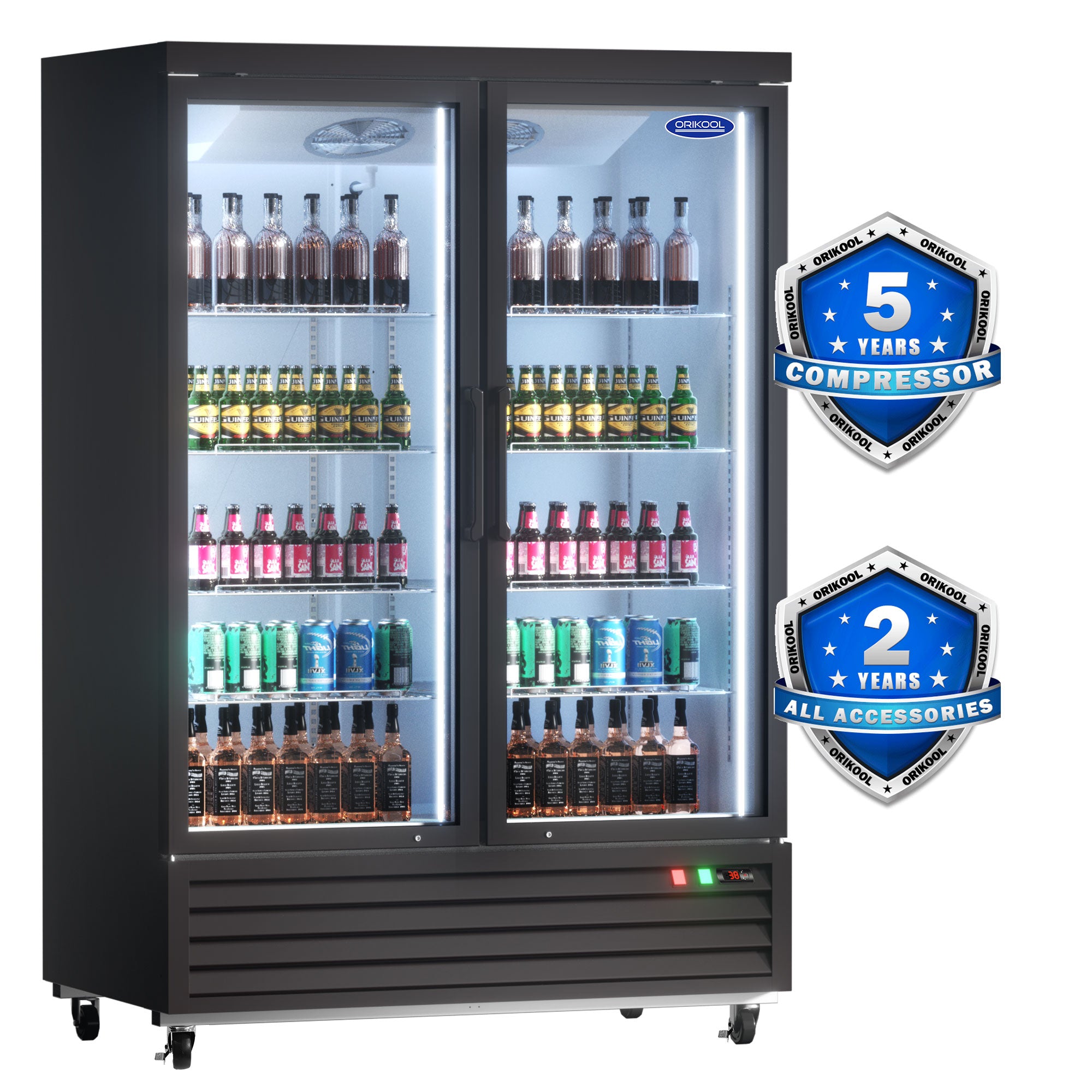 ORIKOOL 54" Commercial Display Merchandiser Refrigerator, 2 Swing Glass Doors, 44.8 cu.ft. with LED Lighting