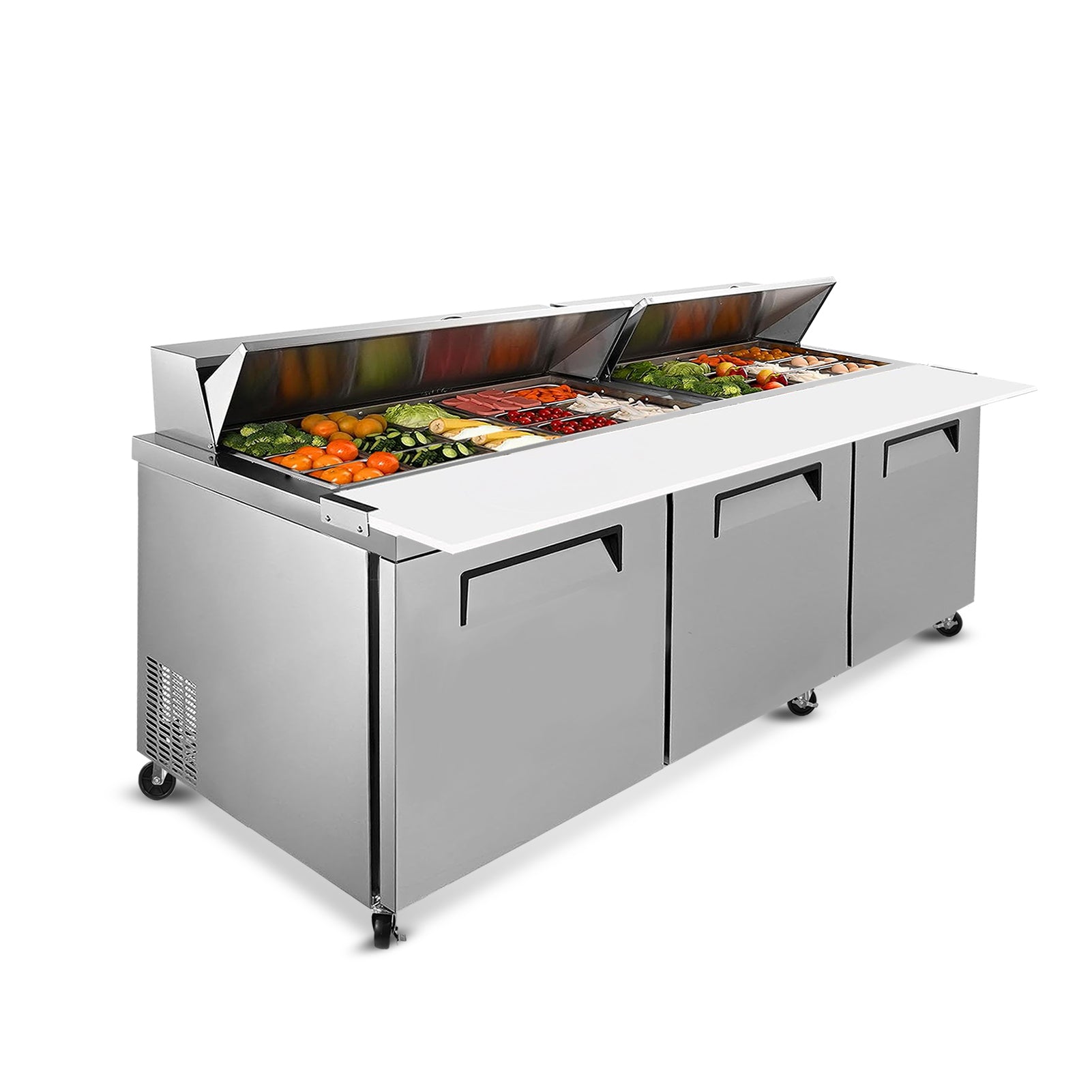 72"W Commercial Sandwich Prep Table Refrigerator - Stainless Steel Door with 30 Pans, 20 Cu.Ft Capacity, Auto Defrost, Digital Temperature Control for Restaurants, Delis, Catering & Convenience Stores