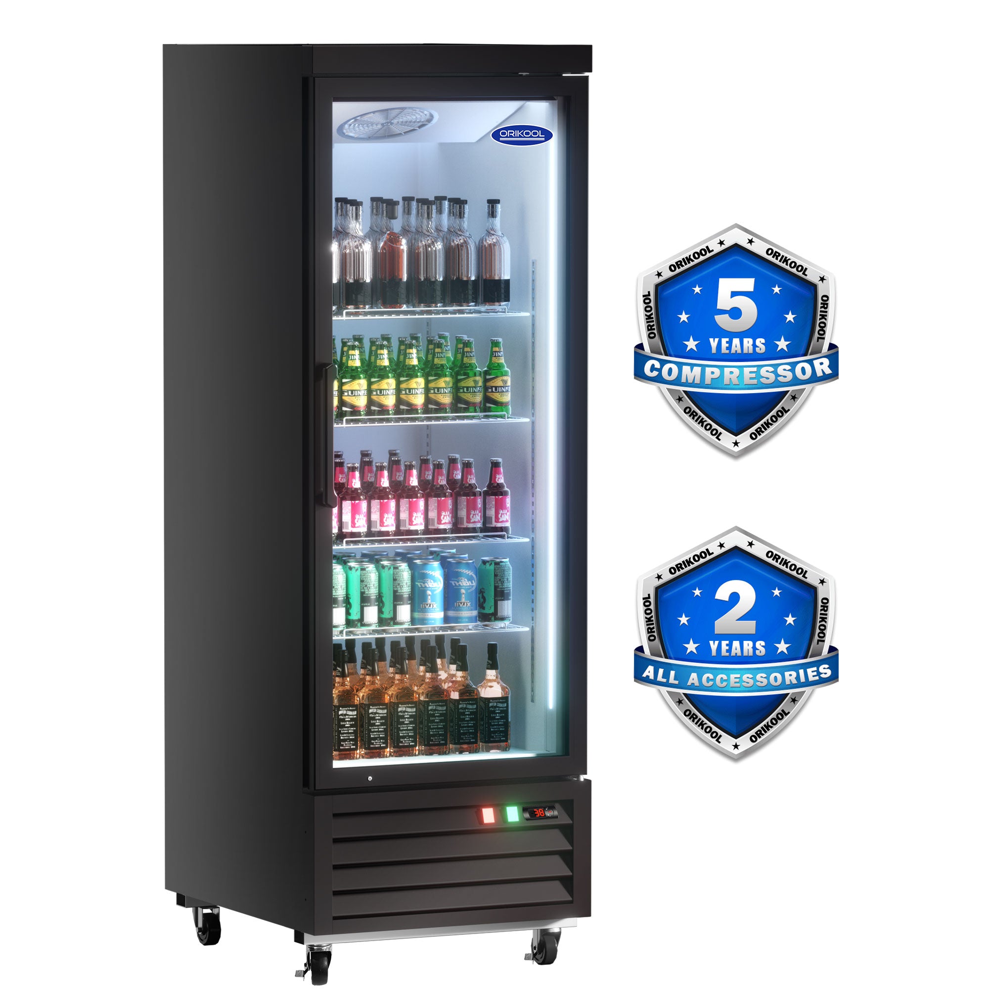 ORIKOOL 27" Commercial Display Merchandiser Refrigerator, 1 Swing Glass Door, 20 cu.ft. with LED Lighting