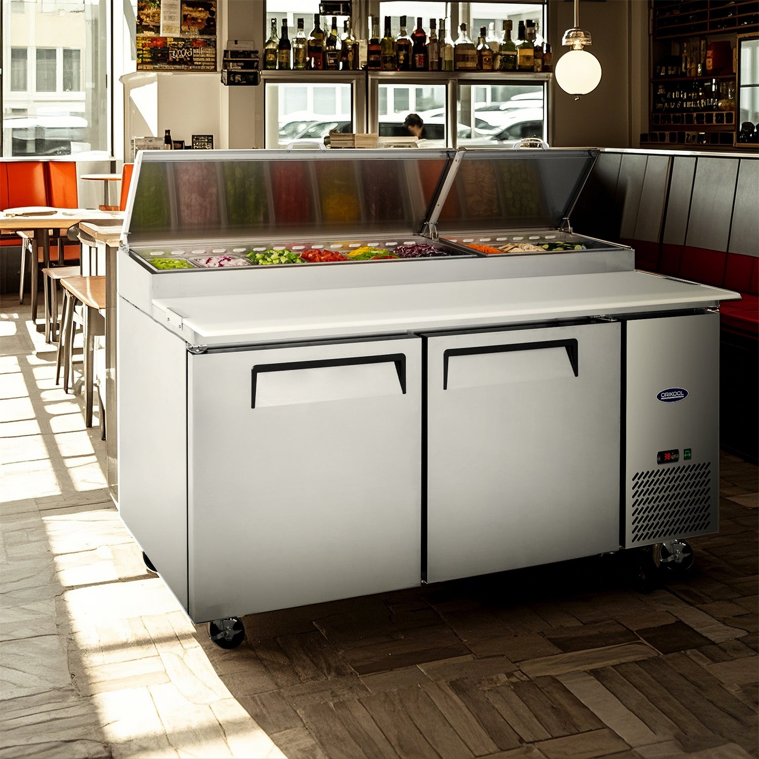 ORIKOOL 67'' Commercial Pizza Prep Table Station 2 doors - 9 pans - 20