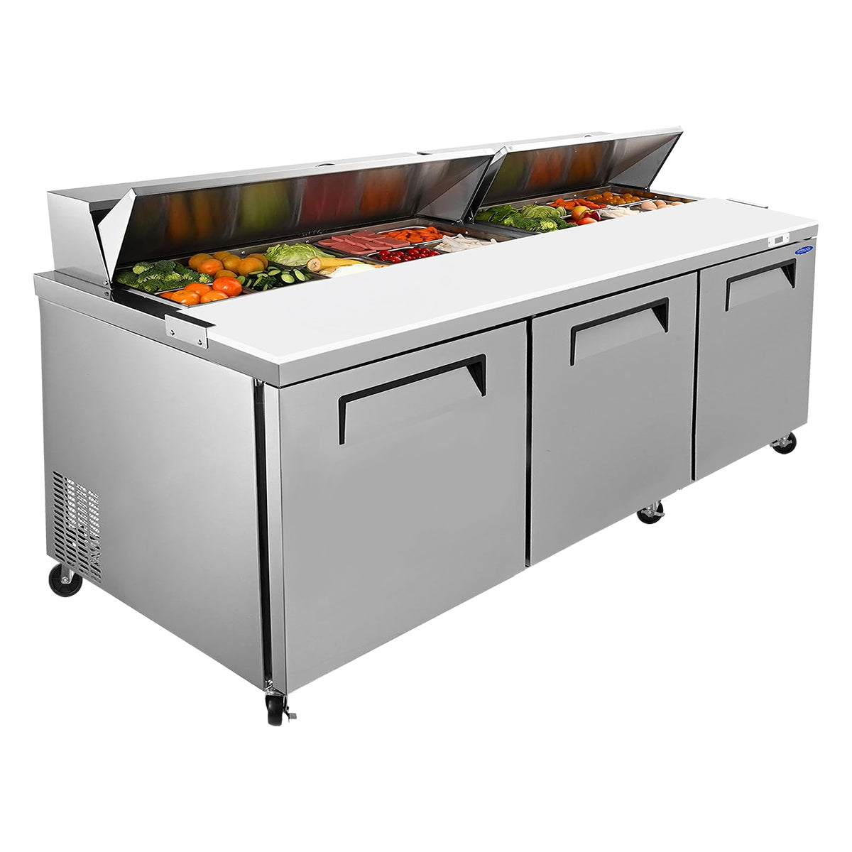 ORIKOOL TSSP72 Refrigerated Salad Prep Table 72 in. 22 cu.ft. 3-Door 18 pans