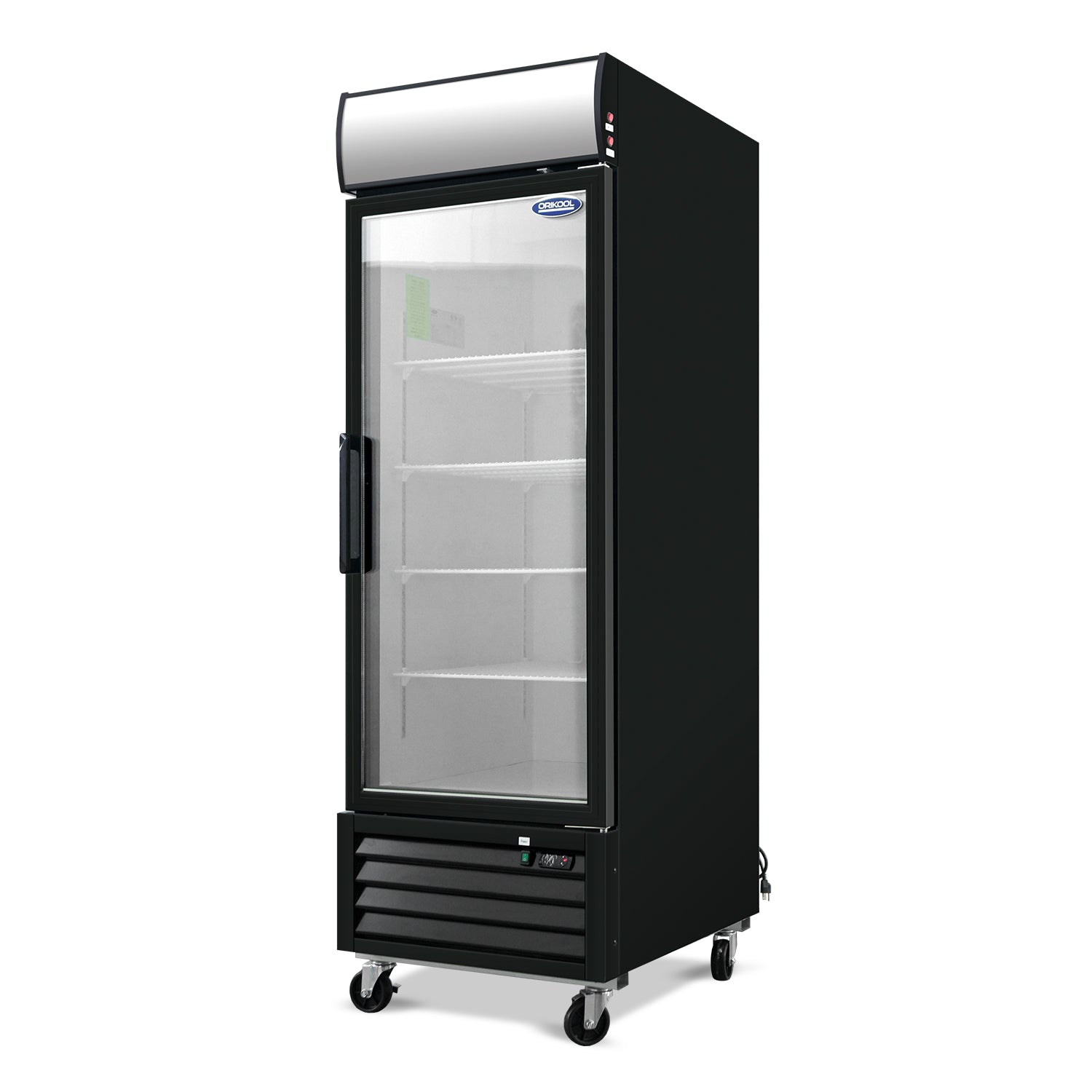 ORIKOOL 27" Commercial Display Merchandiser Freezer, 1 Swing Glass Door, 19.2 cu.ft. with LED Lighting and Top Panel