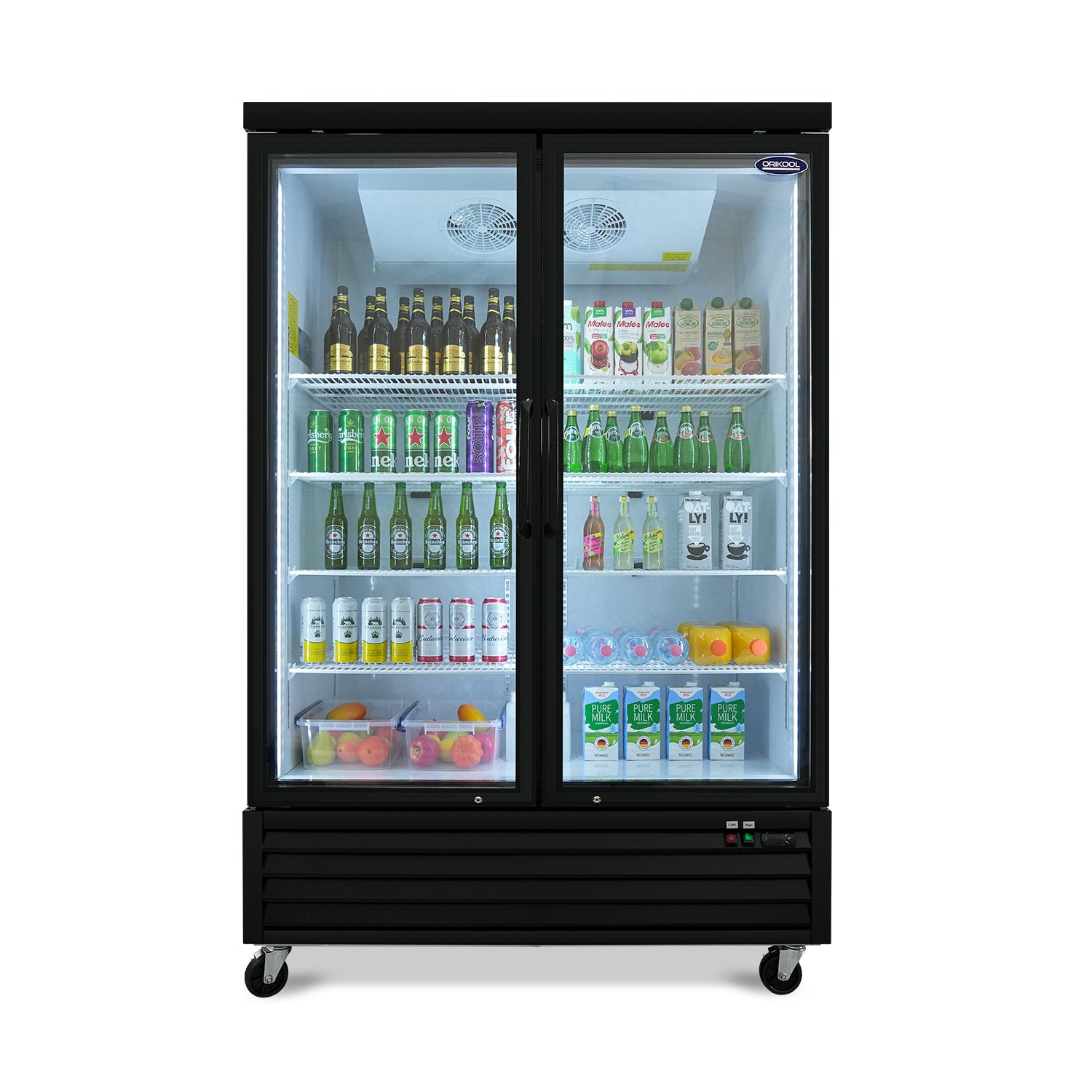 ORIKOOL 54" Commercial Display Merchandiser Refrigerator, 2 Swing Glass Doors, 44.7 cu.ft. with LED Lighting