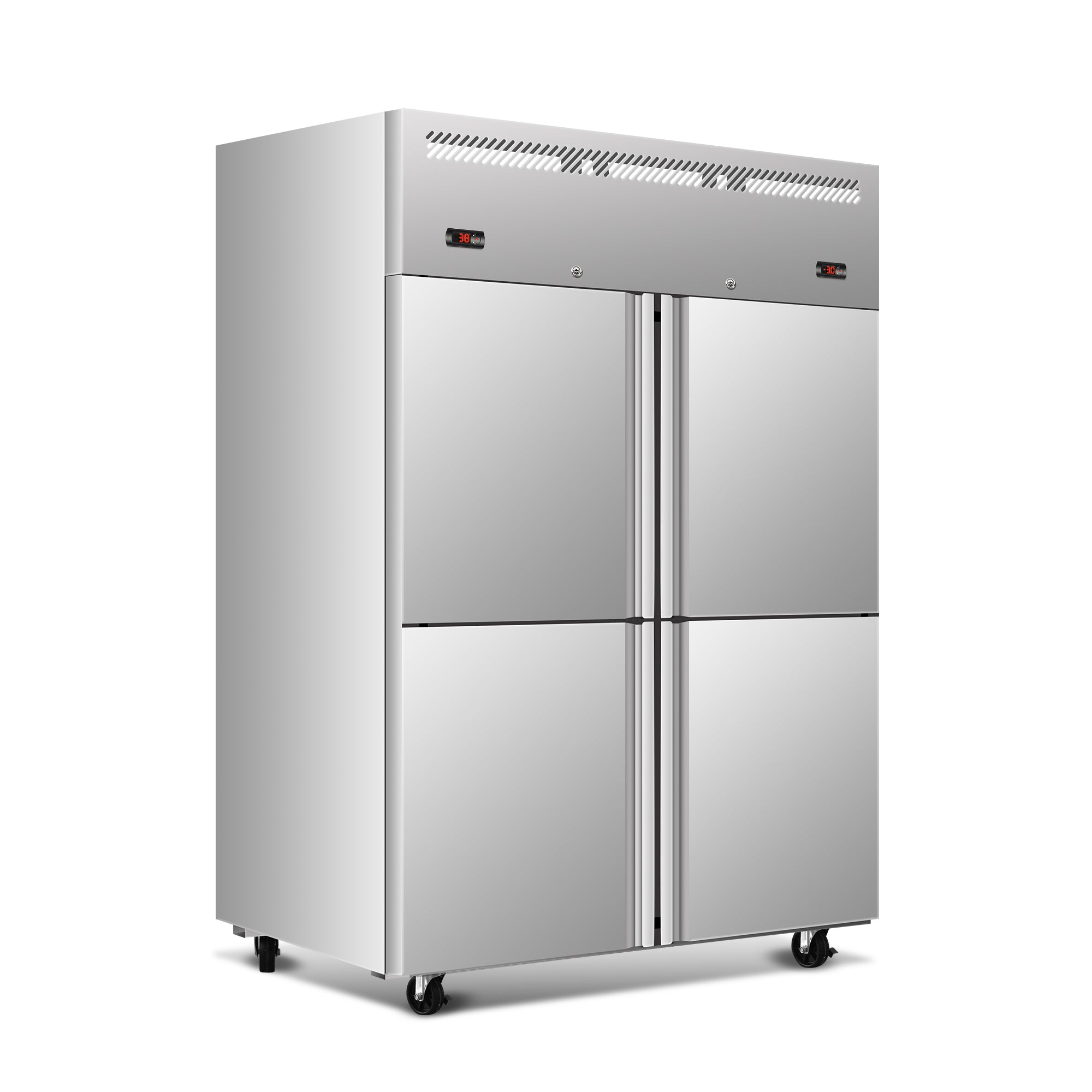 48" W Commercial Refrigerator and Freezer Combo, 32 CU.FT 4 Door Reach-In Fridge Freezer, Left Refrigerator Right Freezer, Dual Compressor, Stainless Steel, Auto Defrost, Digital Control, 6 Shelves