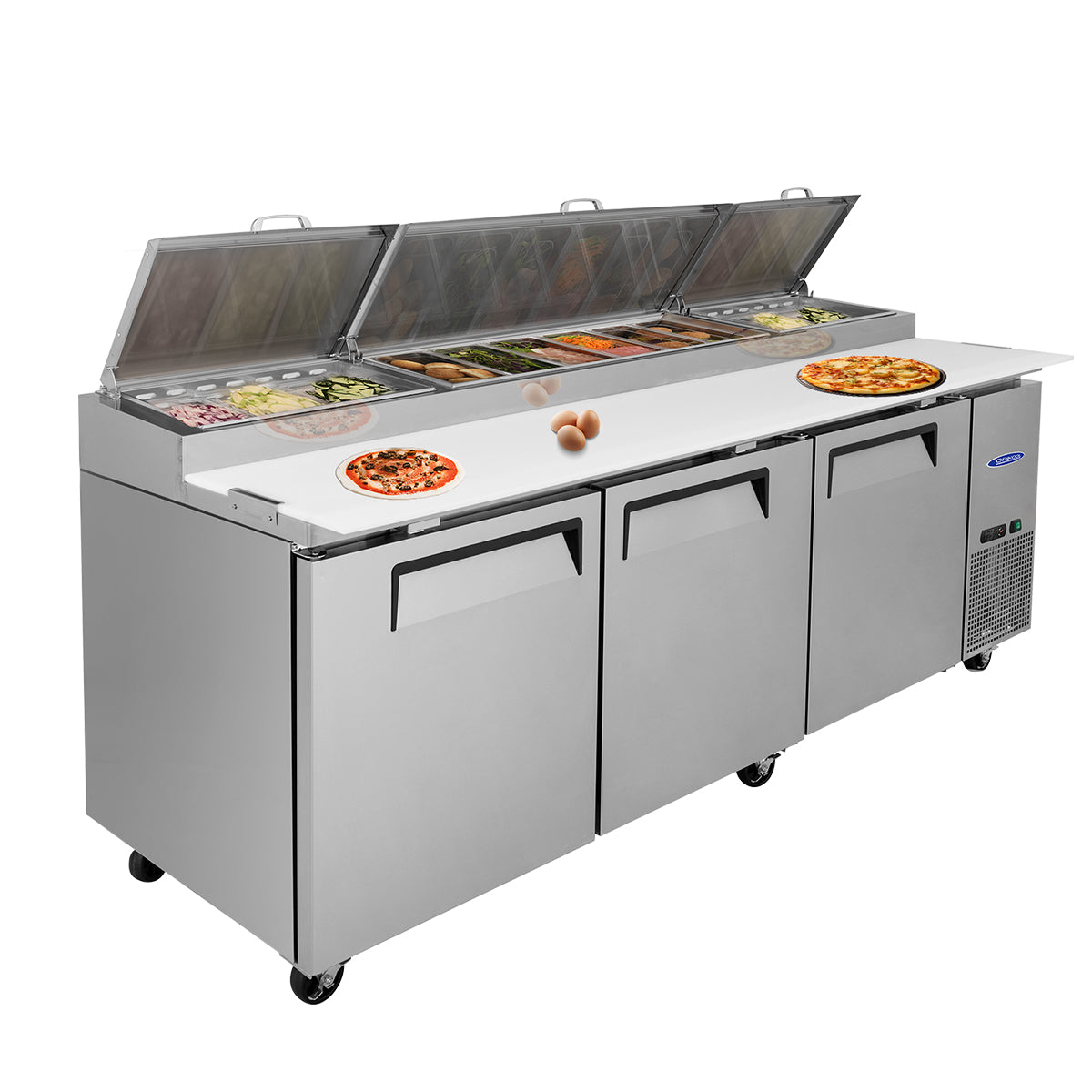 ORIKOOL 93'' Commercial Pizza Prep Table Refrigerator 3 doors - 12 pans - 30.8 cu/ft (115v/60hz) TPP93