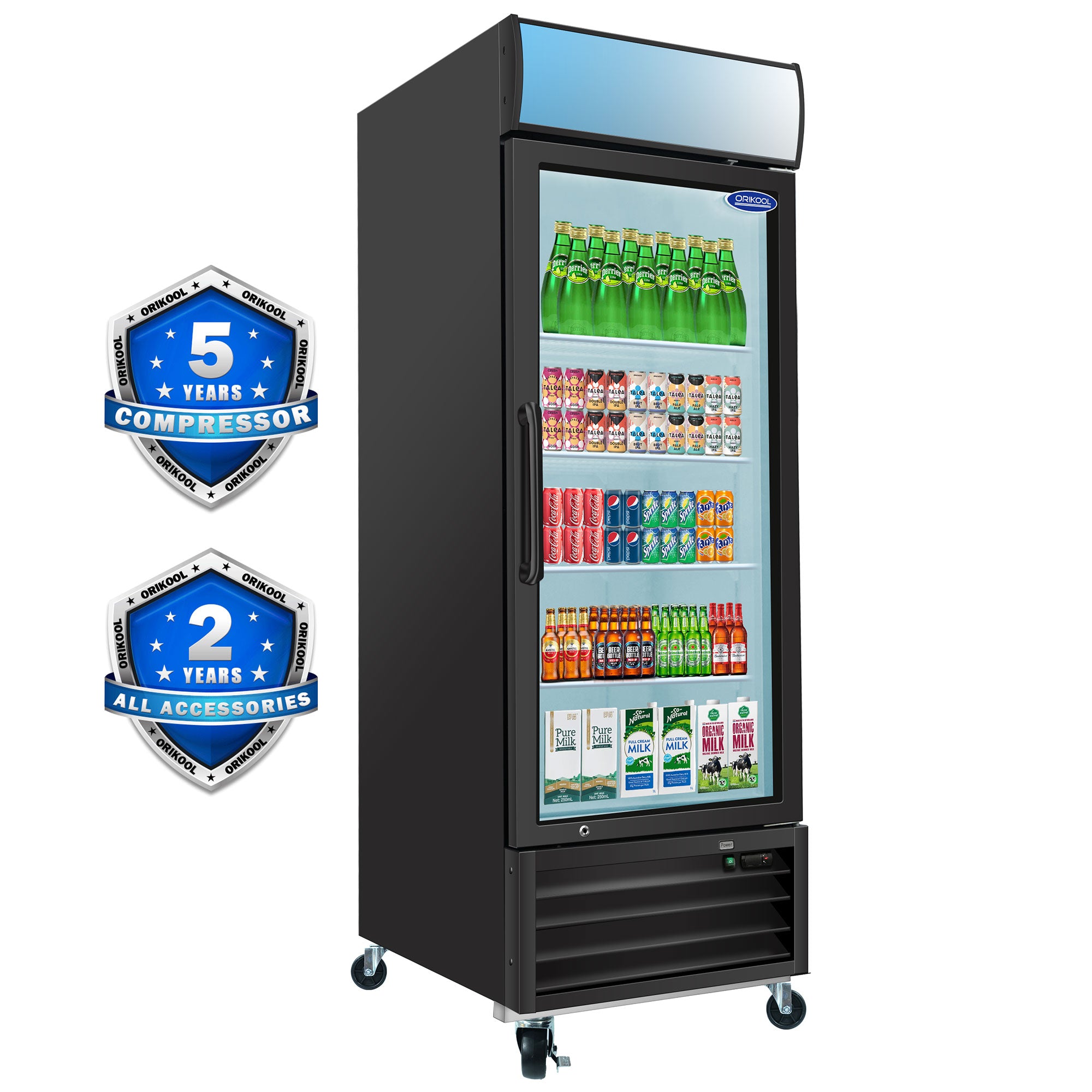 ORIKOOL 27" Commercial Display Merchandiser Refrigerator, 1 Swing Glass Door, 19.2 cu.ft. with LED Lighting and Top Panel