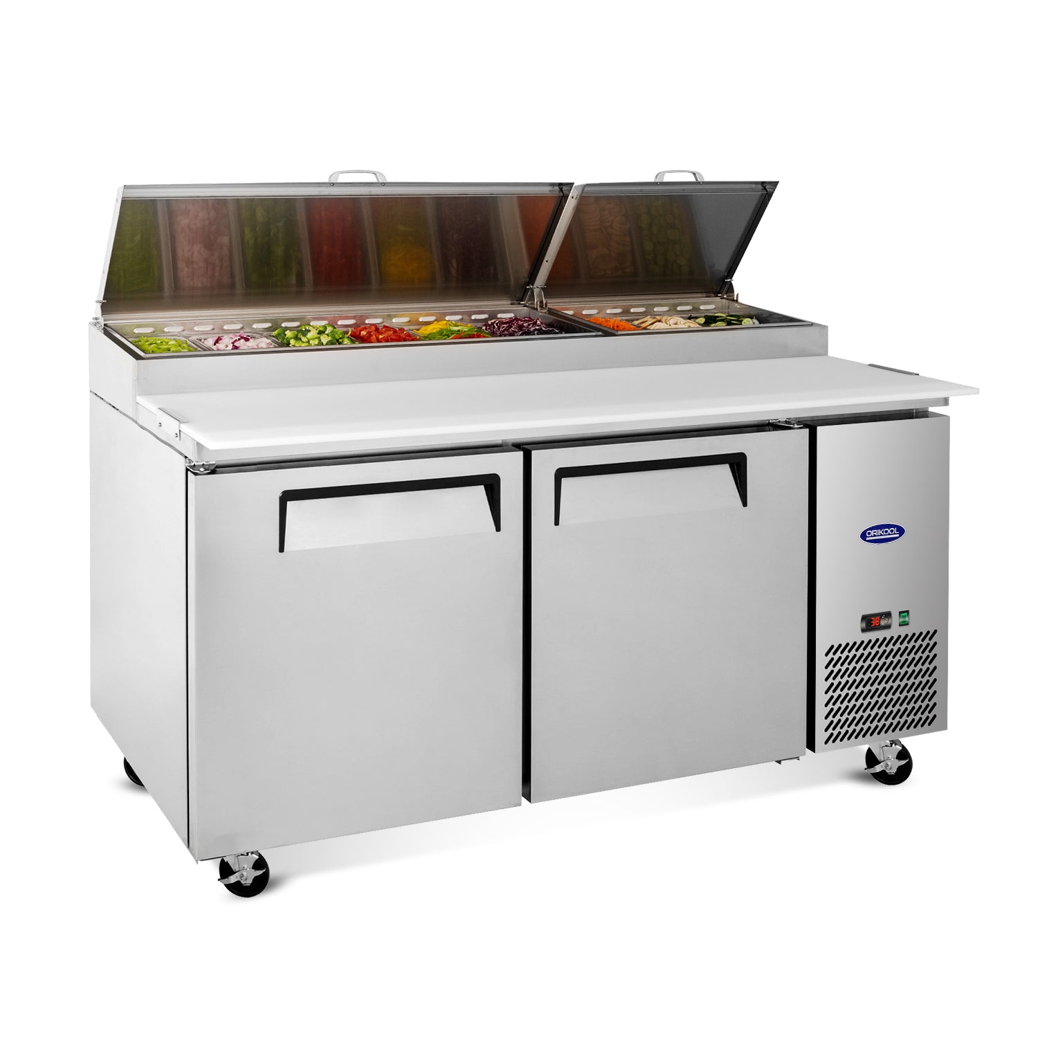 ORIKOOL 67'' Commercial Pizza Prep Table Refrigerator 2 doors - 9 pans - 20.3 cu/ft