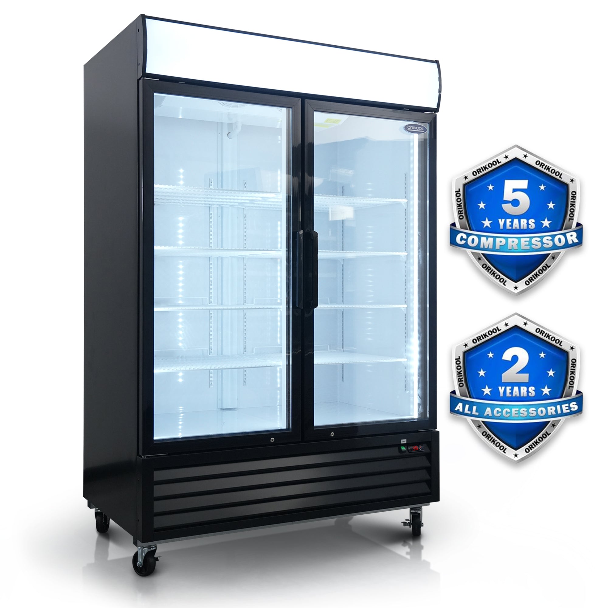 ORIKOOL 54" Commercial Display Merchandiser Refrigerator, 2 Swing Glass Doors, 44.8 cu.ft. with LED Lighting and Top Panel