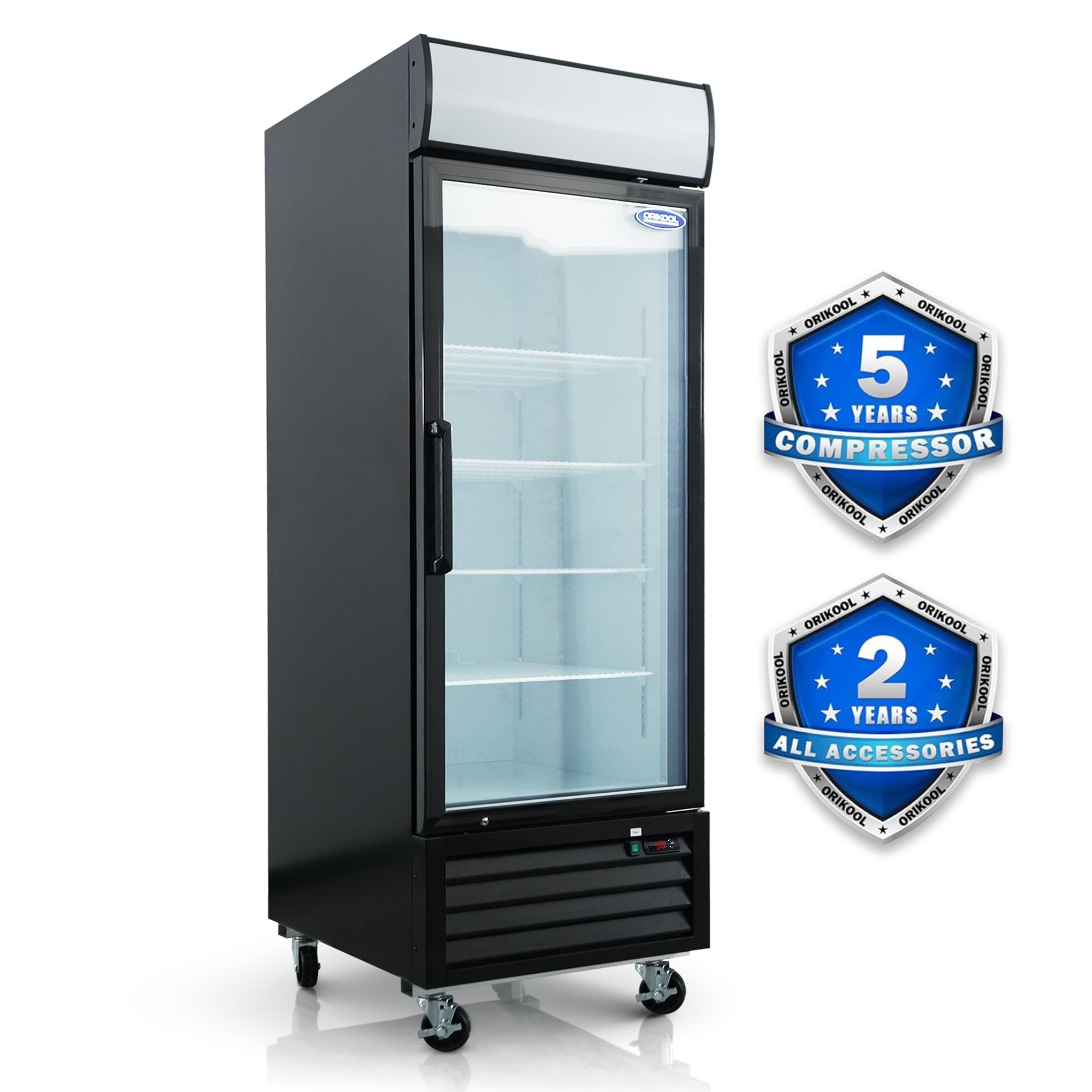 ORIKOOL 27" Commercial Display Merchandiser Refrigerator, 1 Swing Glass Door, 20 cu.ft. with LED Lighting and Top Panel