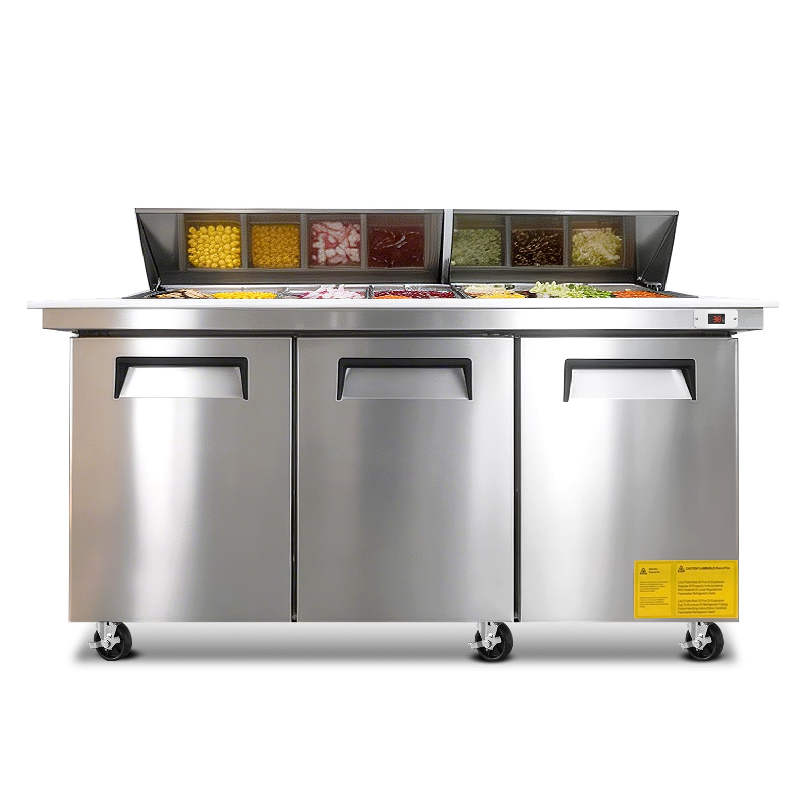 72"W Commercial Sandwich Prep Table Refrigerator - Stainless Steel Door with 30 Pans, 20 Cu.Ft Capacity, Auto Defrost, Digital Temperature Control for Restaurants, Delis, Catering & Convenience Stores