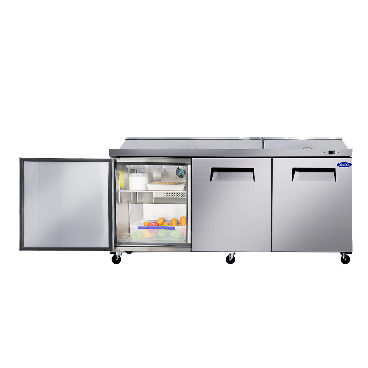 ORIKOOL TSSP72 Refrigerated Salad Prep Table 72 in. 22 cu.ft. 3-Door 18 pans