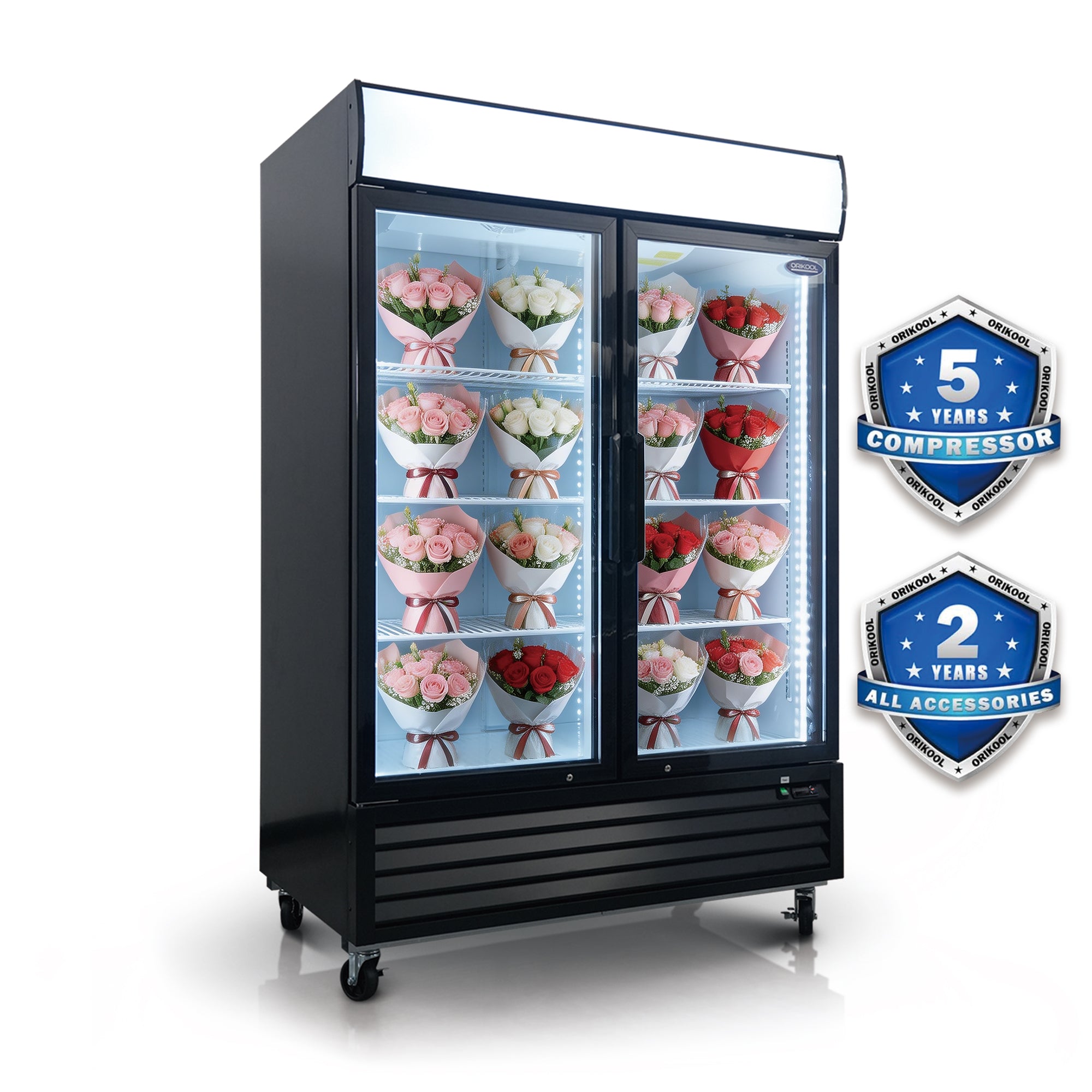 ORIKOOL 54" Floral Cooler Display Refrigerator – 2 Door Flower Display Refrigerator, 44.8 Cu.Ft.