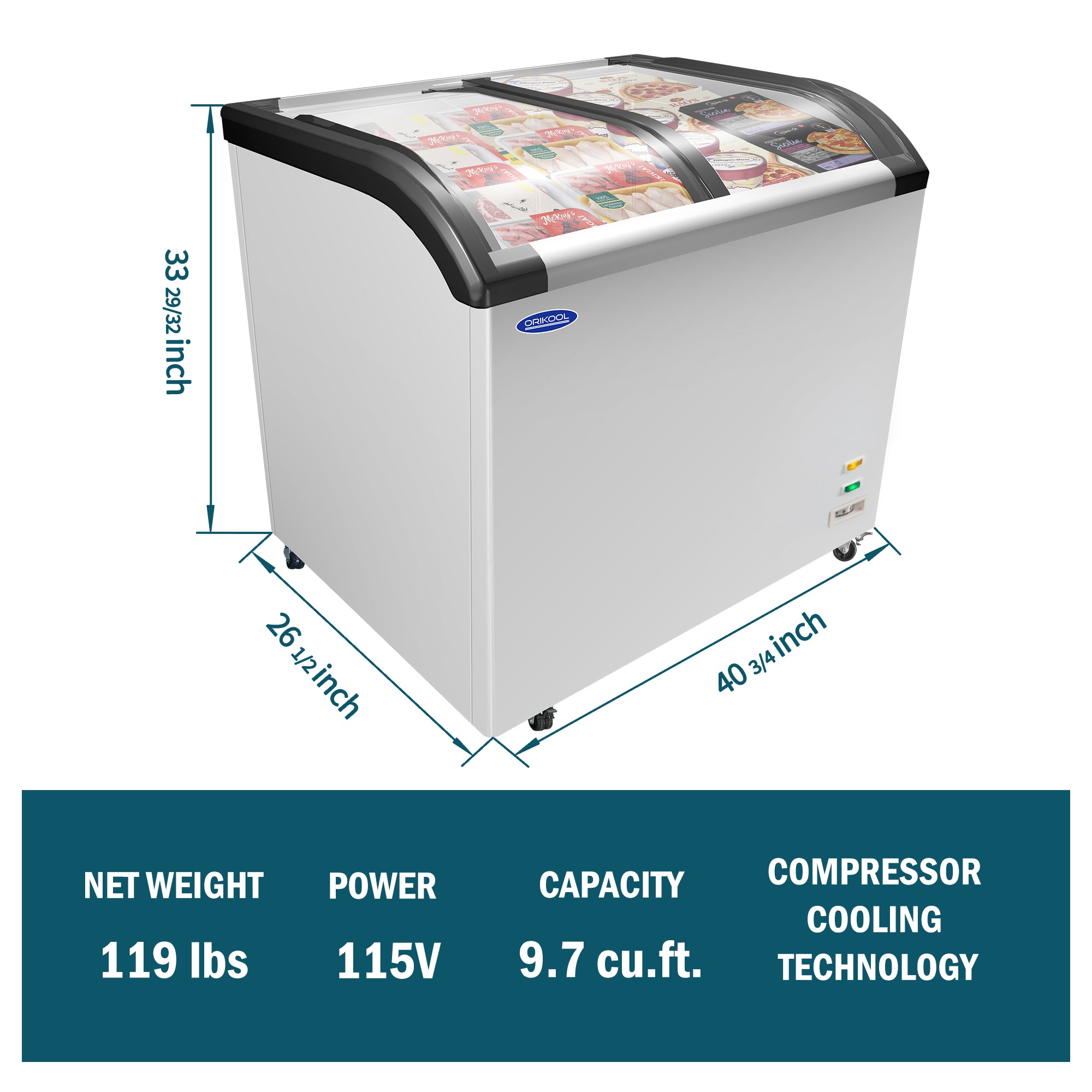 ORIKOOL 40"W Commercial Sliding Glass Top Display Freezer 9.7 cu.ft SD320Q