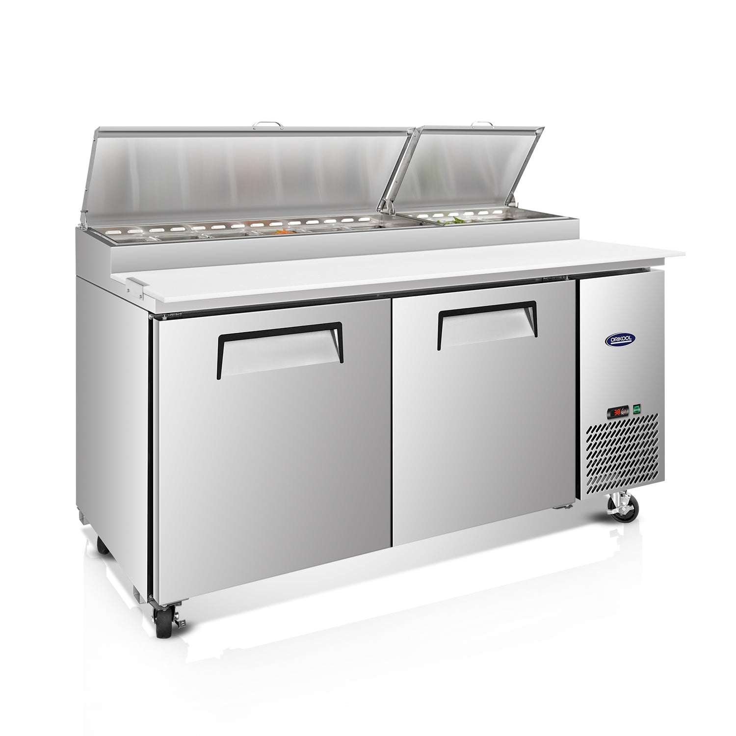 ORIKOOL 67'' Commercial Pizza Prep Table Refrigerator 2 doors - 9 pans - 20.3 cu/ft