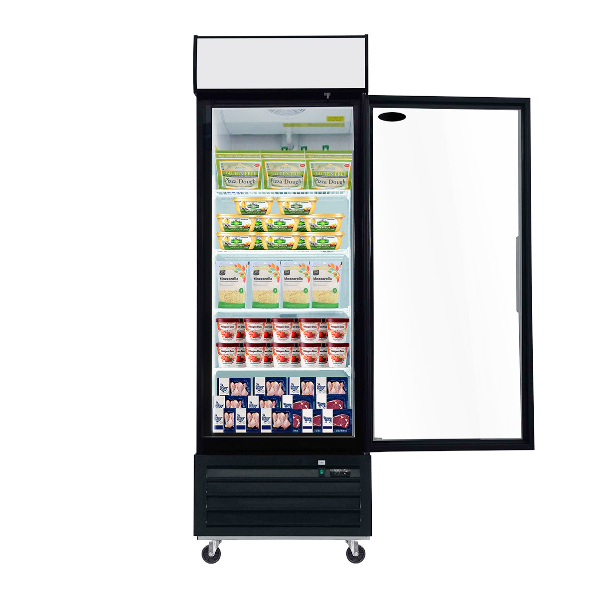 ORIKOOL SD690F 27" Single Swing Glass Door Merchandiser Freezer 19.2 cu.ft. Commercial Freezer with LED Top Panel, Black